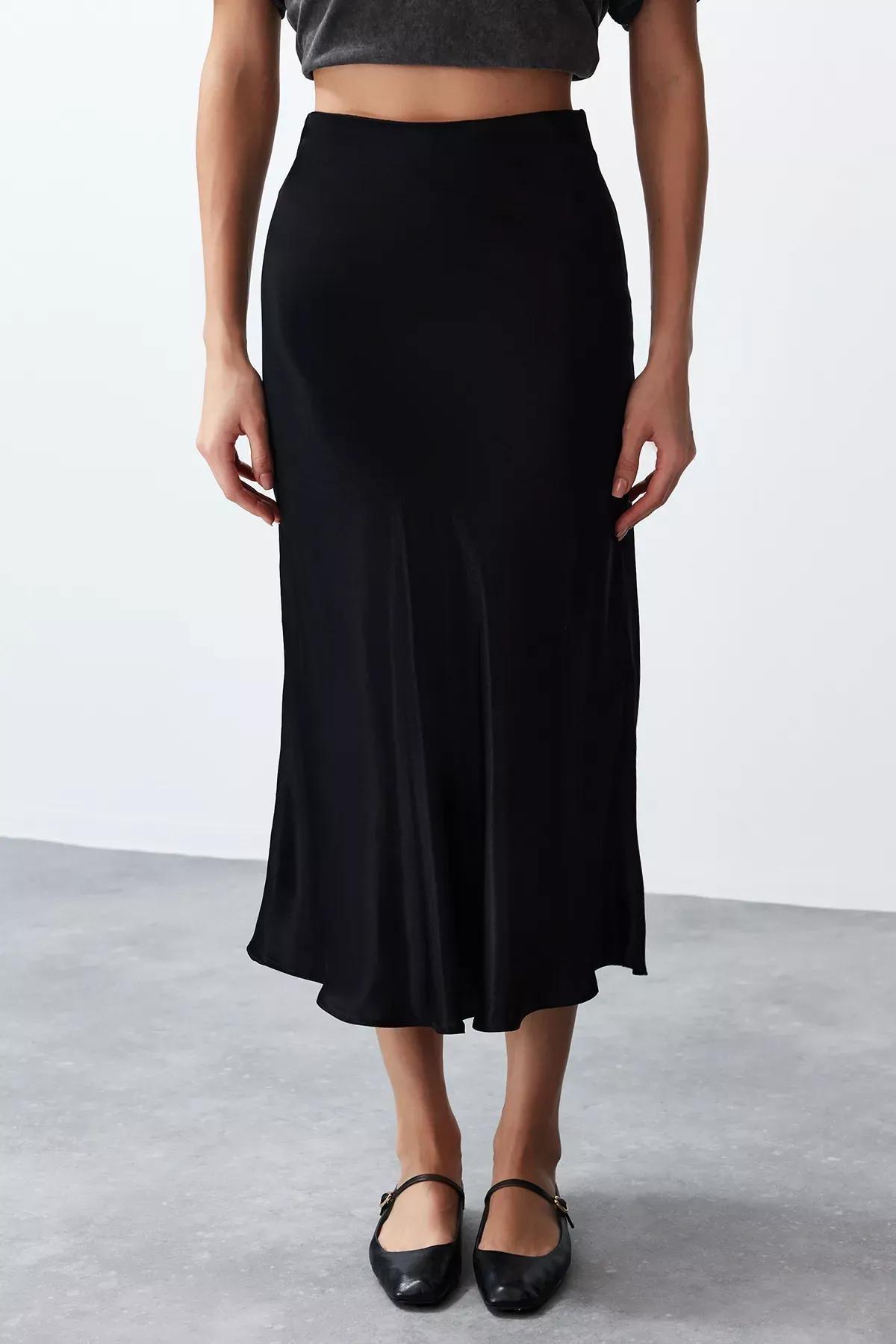 Black Satin Midi Skirt, C101_5720, large image number 4