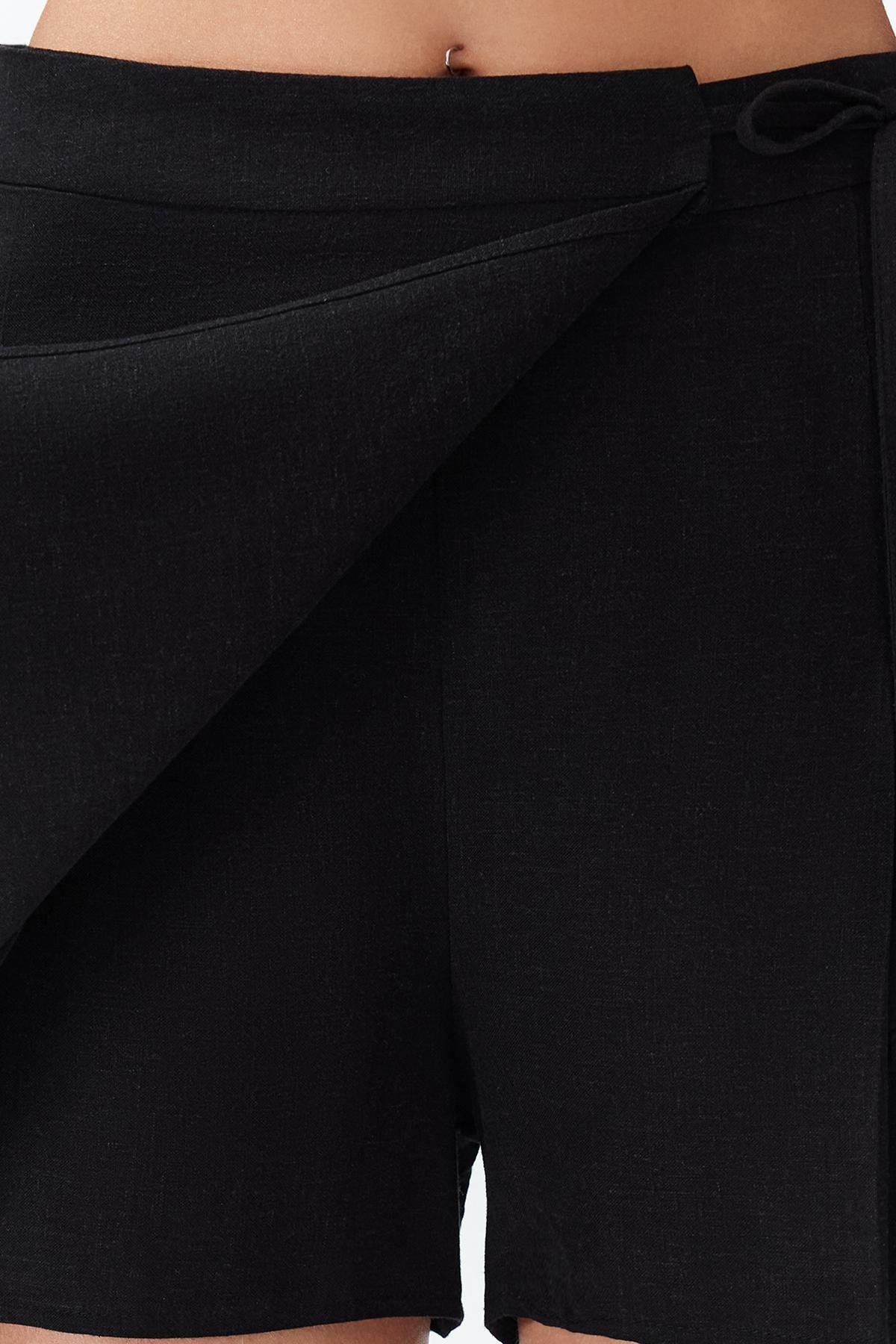 Black Slit Linen Mini Skirt, C101_2094, large image number 4