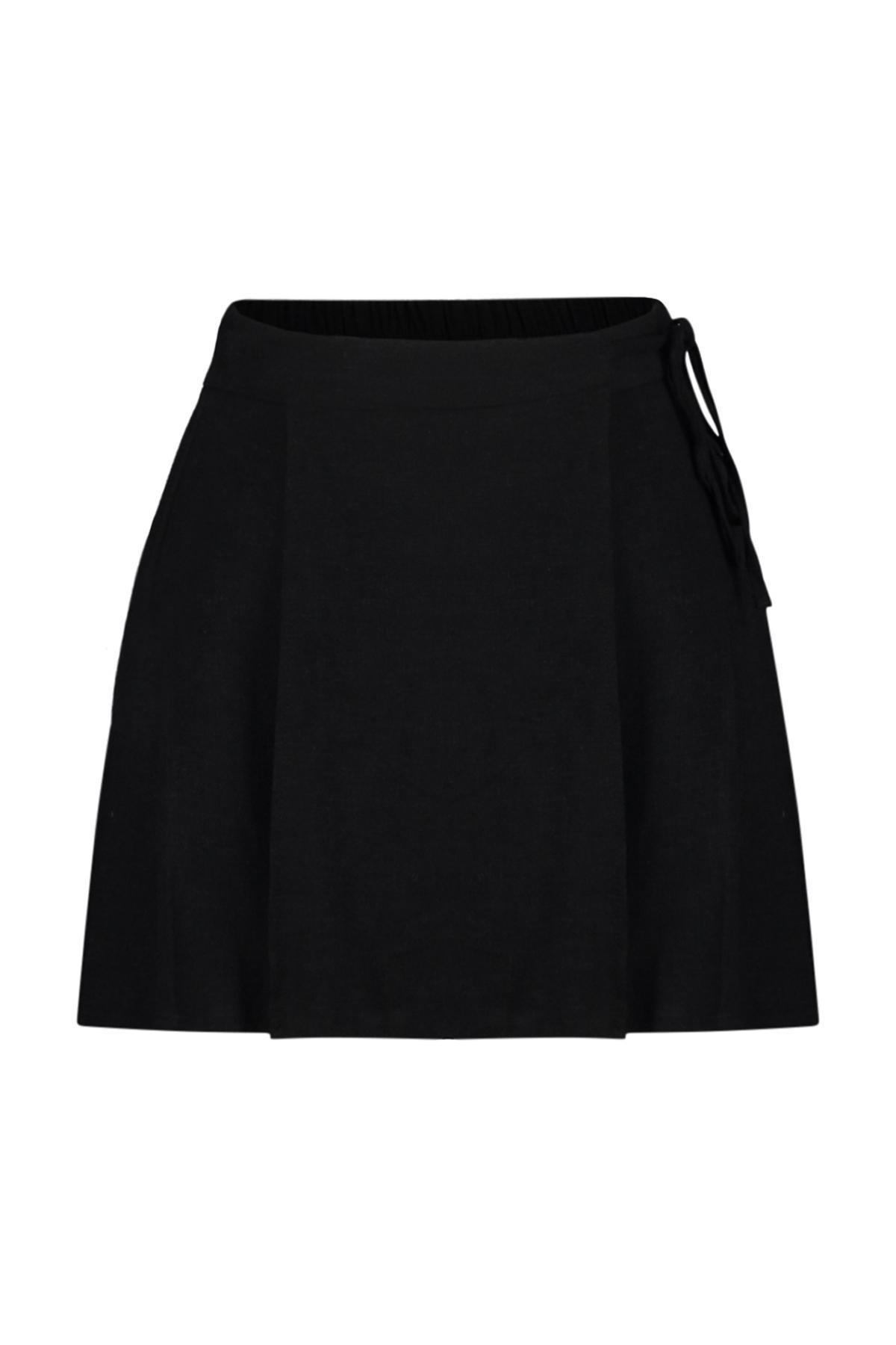 Black Slit Linen Mini Skirt, C101_2094, large image number 5