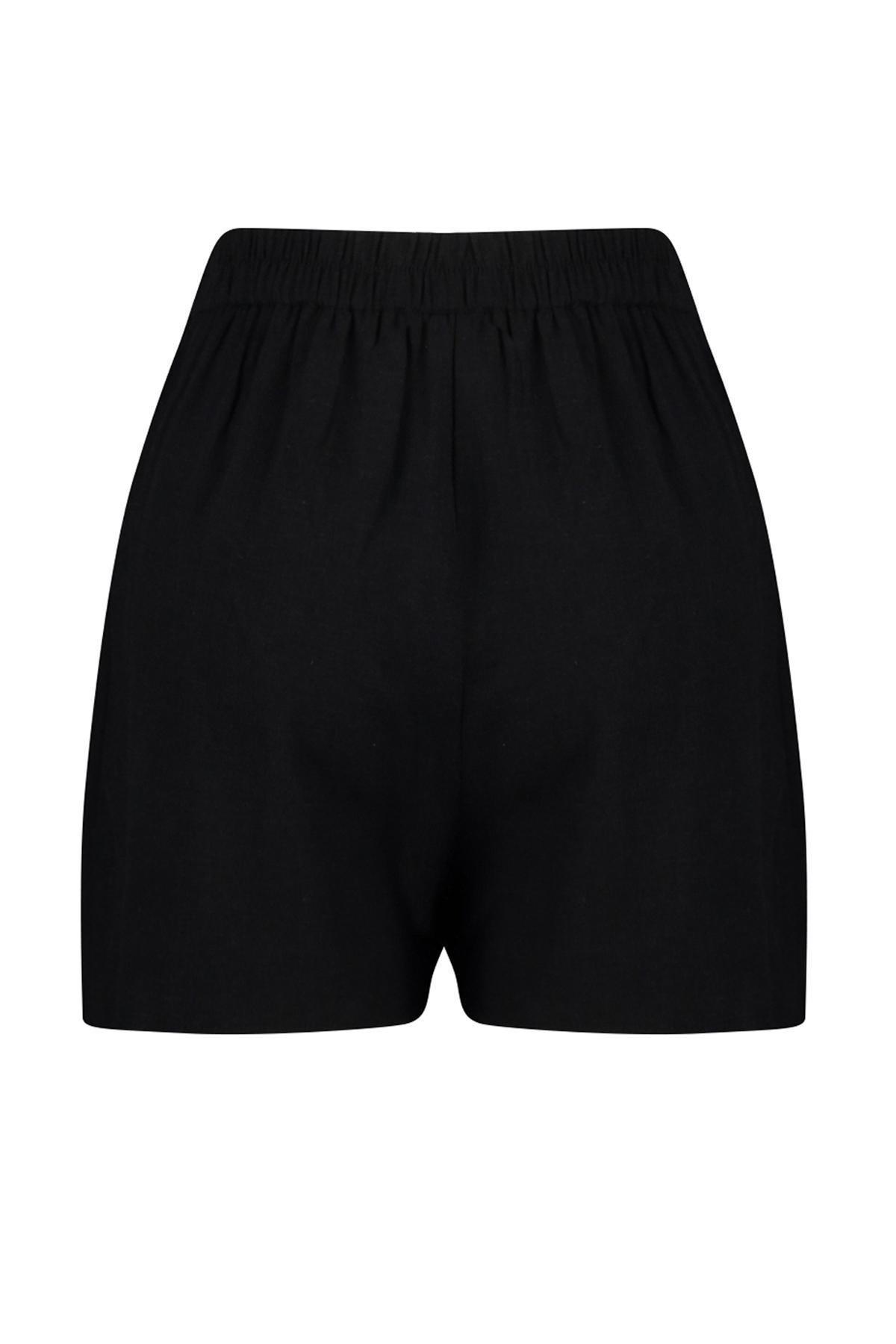 Black Slit Linen Mini Skirt, C101_2094, large image number 6