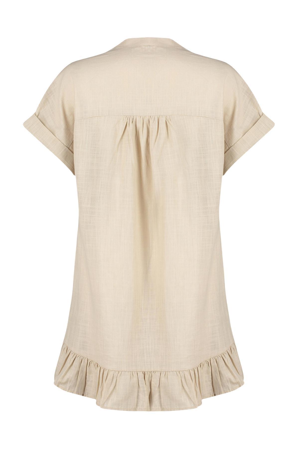 Beige Wide Fit Mini Woven Ruffle Beach Dress TBESS24EL00113, , large image number 6