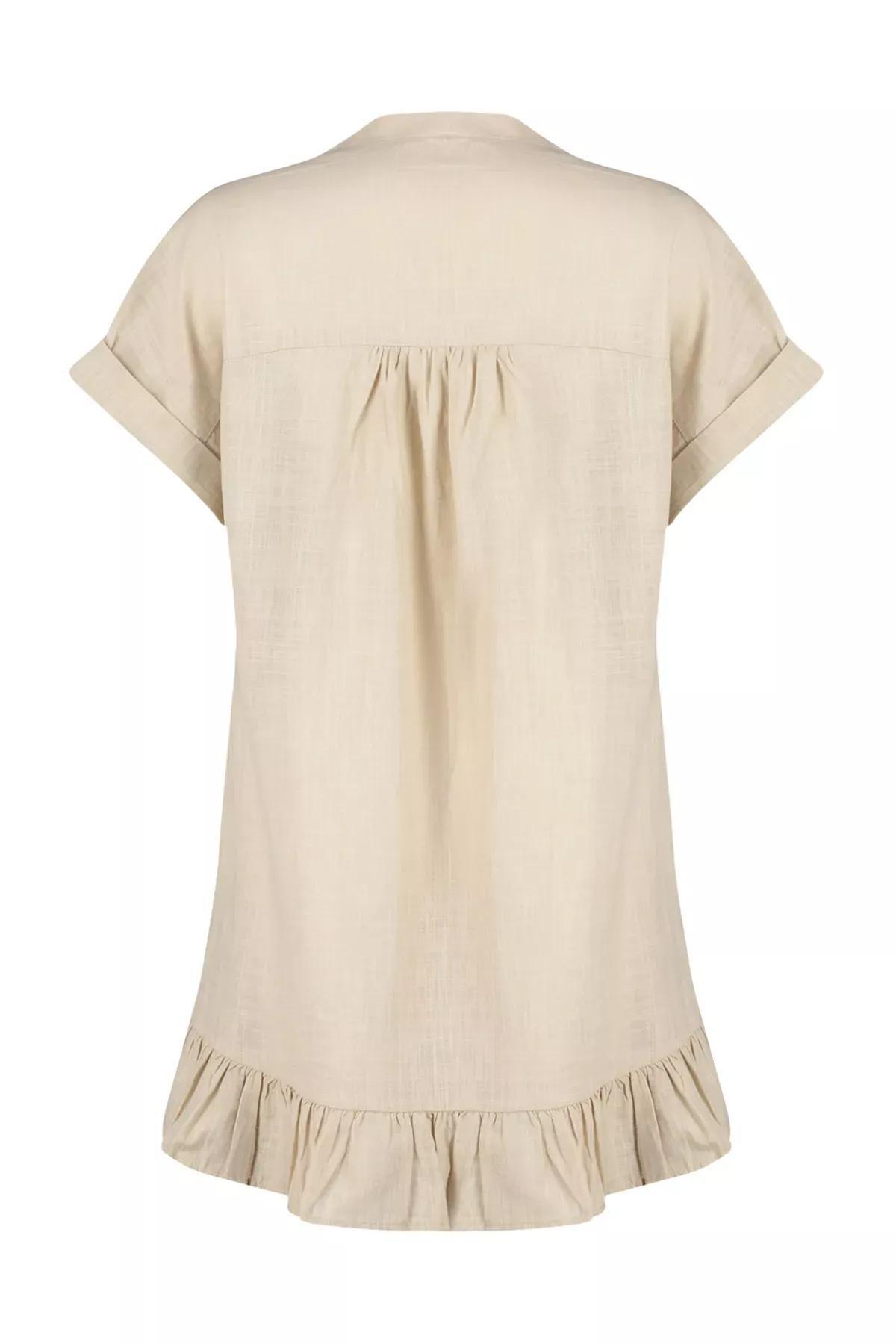 Beige Wide Fit Mini Ruffle Dress, C101_1446, large image number 7
