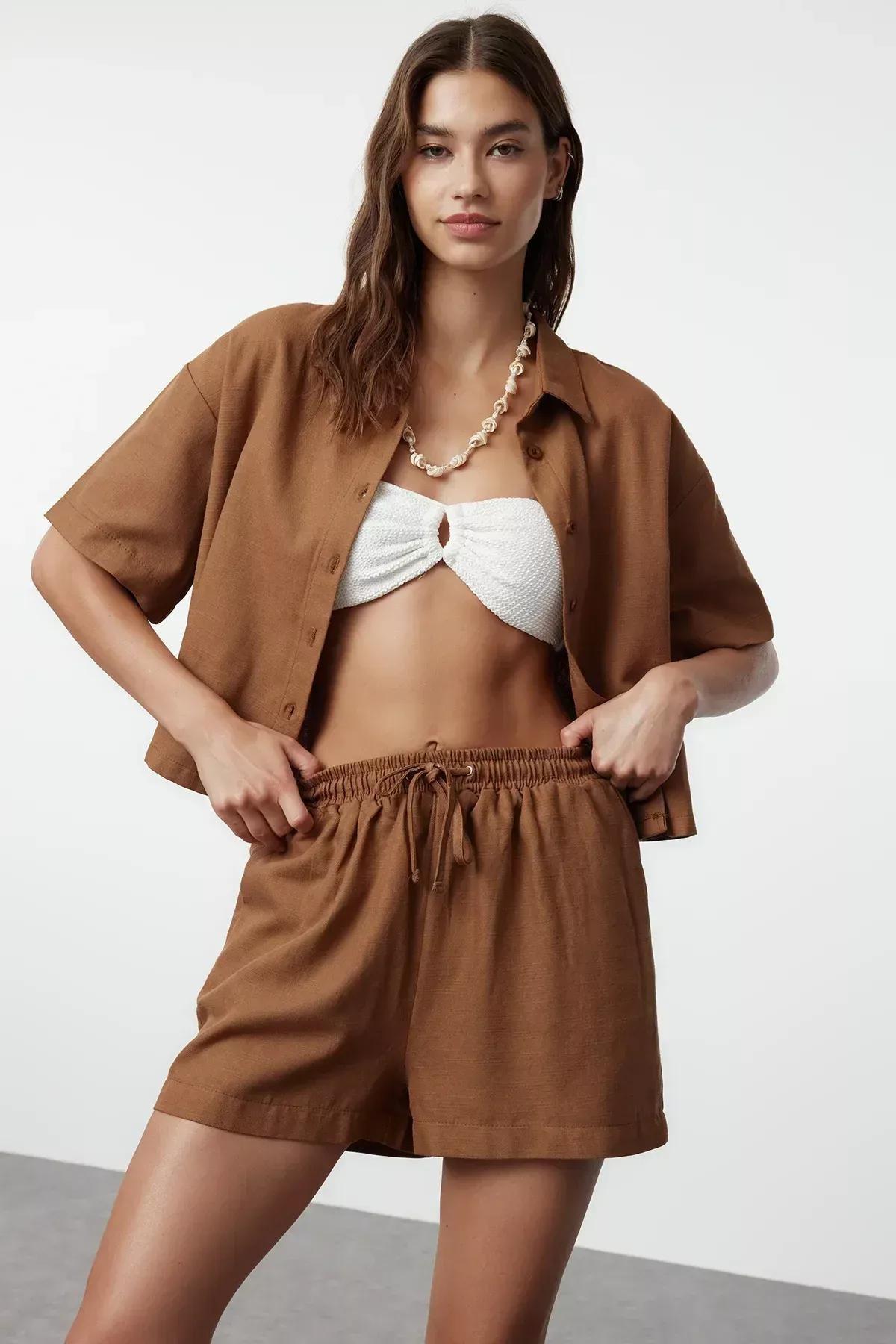Brown Woven Linen Co-Ord Set, C101_1541, large image number 0