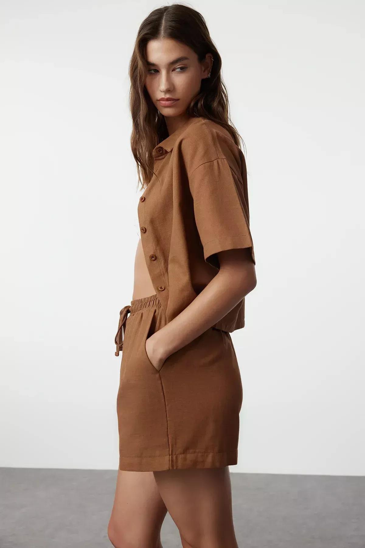 Brown Woven Linen Co-Ord Set, C101_1541, large image number 1