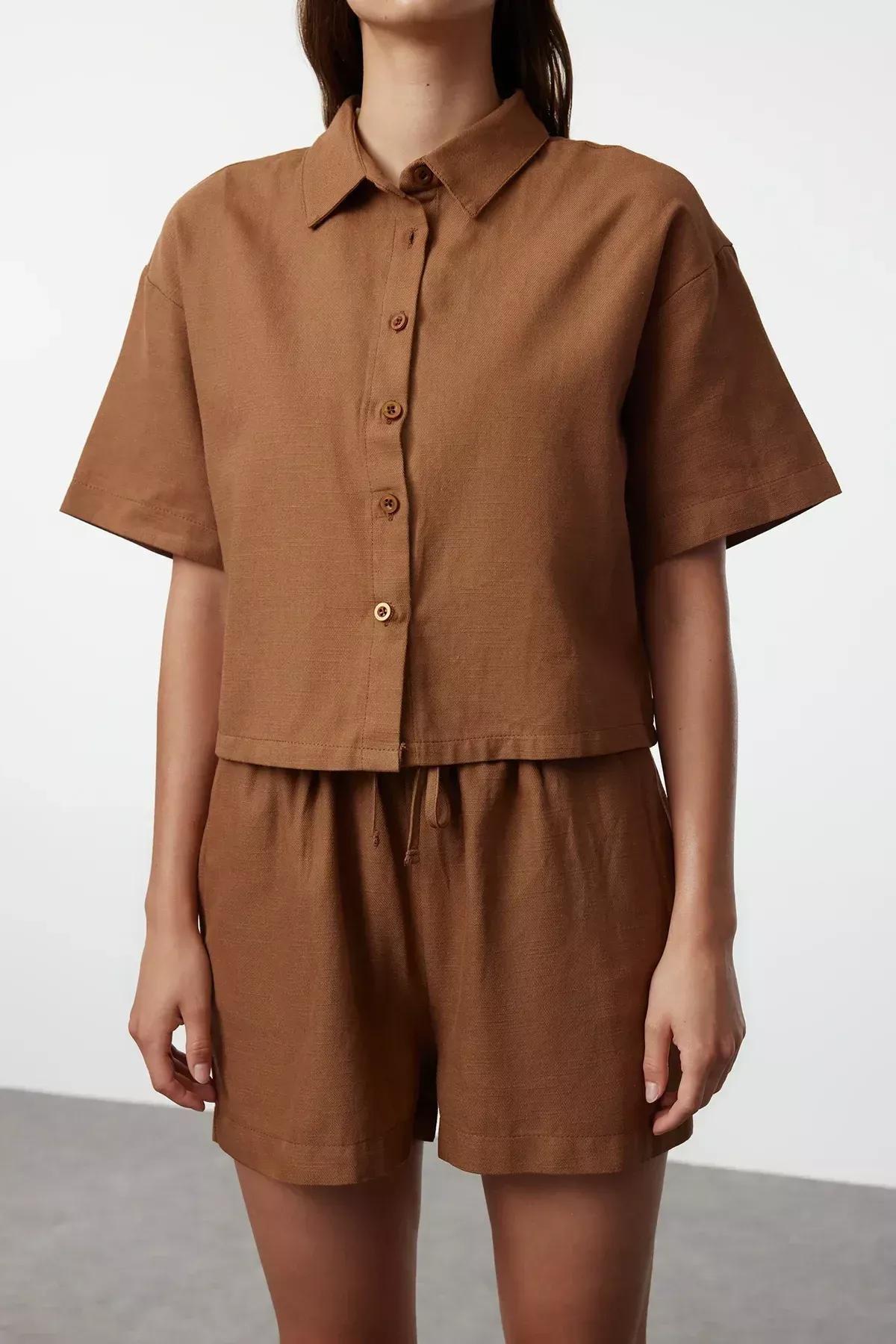 Brown Woven Linen Co-Ord Set, C101_1541, large image number 3