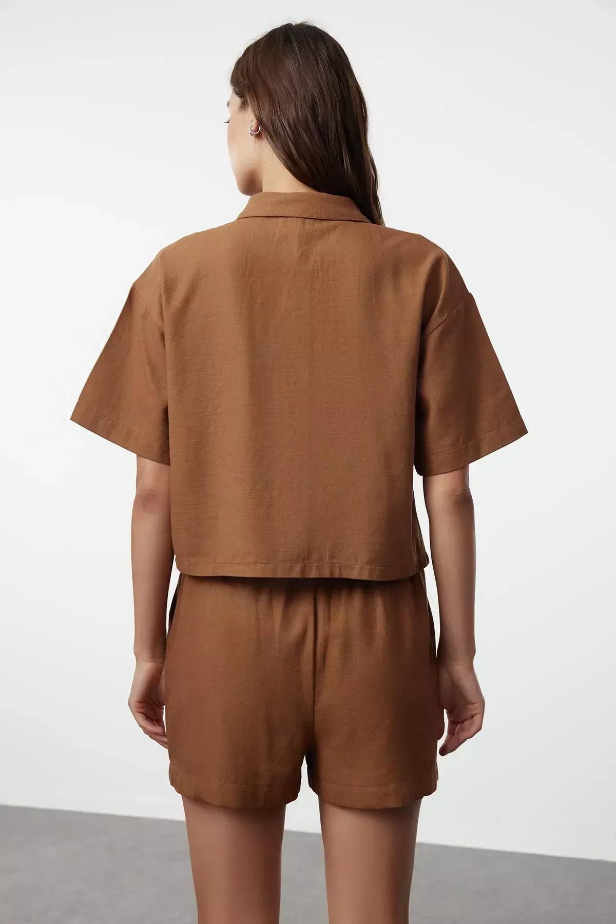 Brown Woven Linen Co-Ord Set, C101_1541, large image number 4