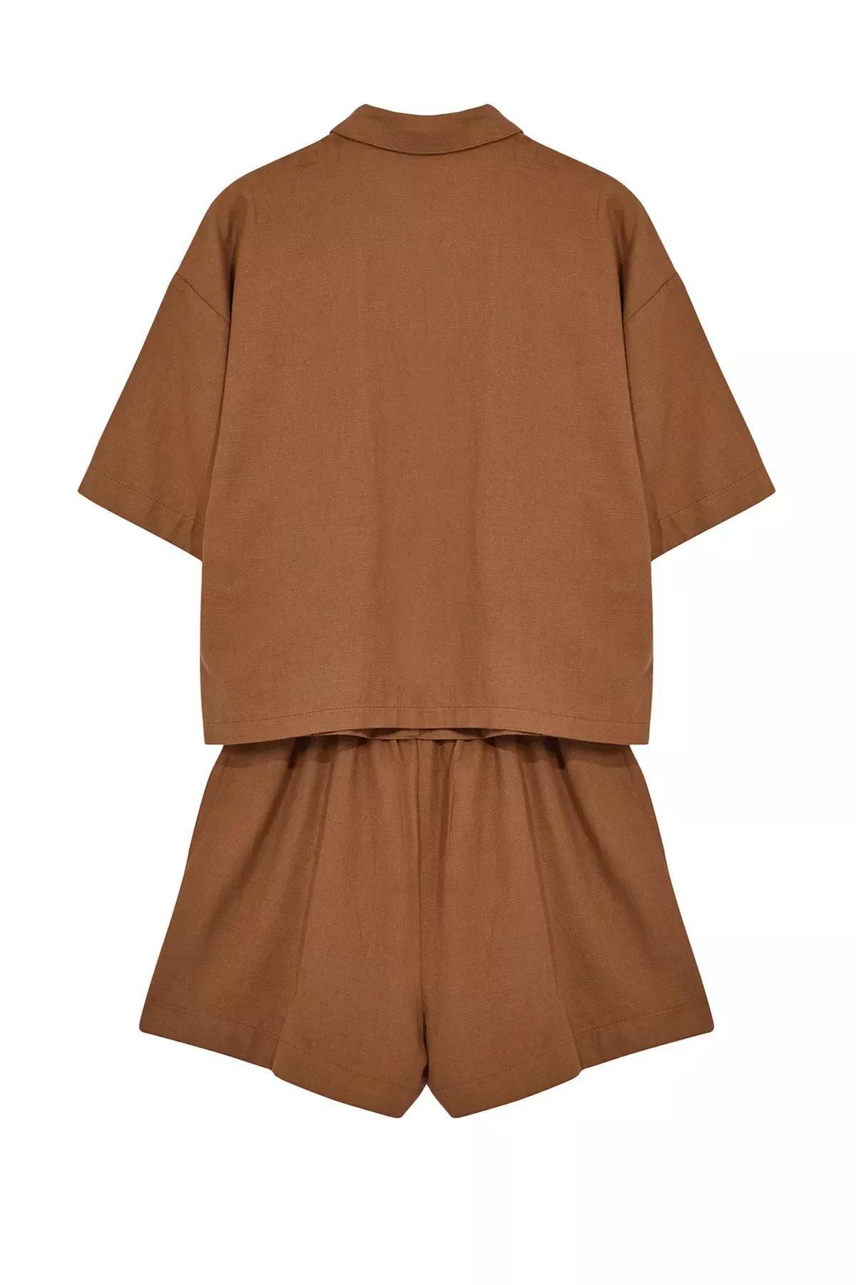 Brown Woven Linen Co-Ord Set, C101_1541, large image number 5