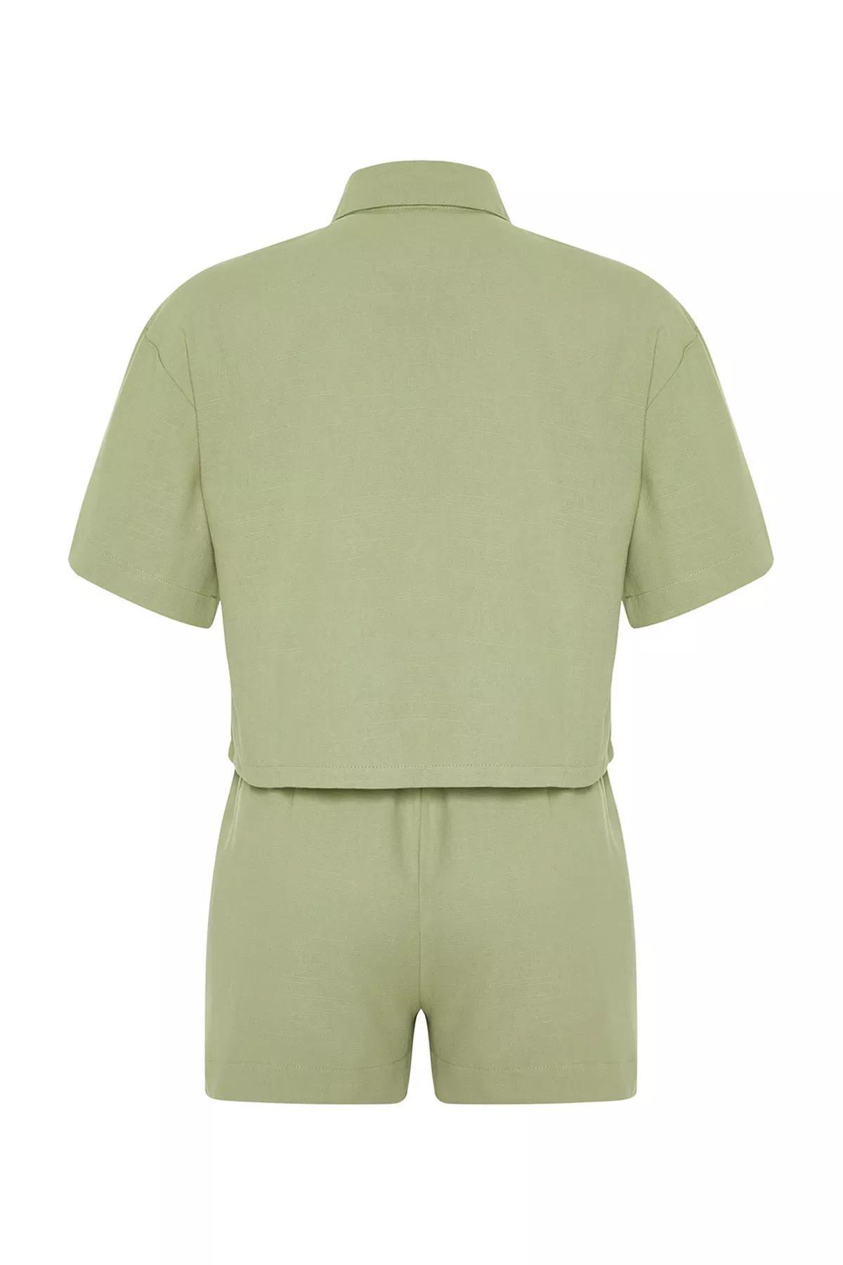 Green Woven Linen Look Shirt Shorts Set, C101_5671, large image number 7