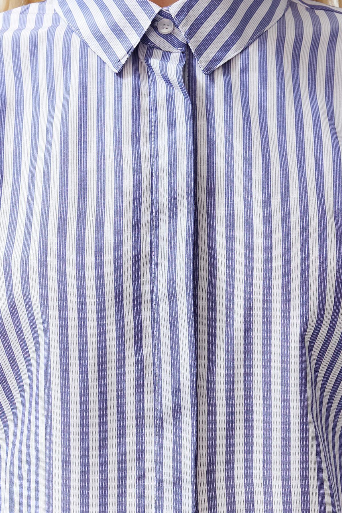 Blue Striped Decollete Linen Shirt, , large image number 2