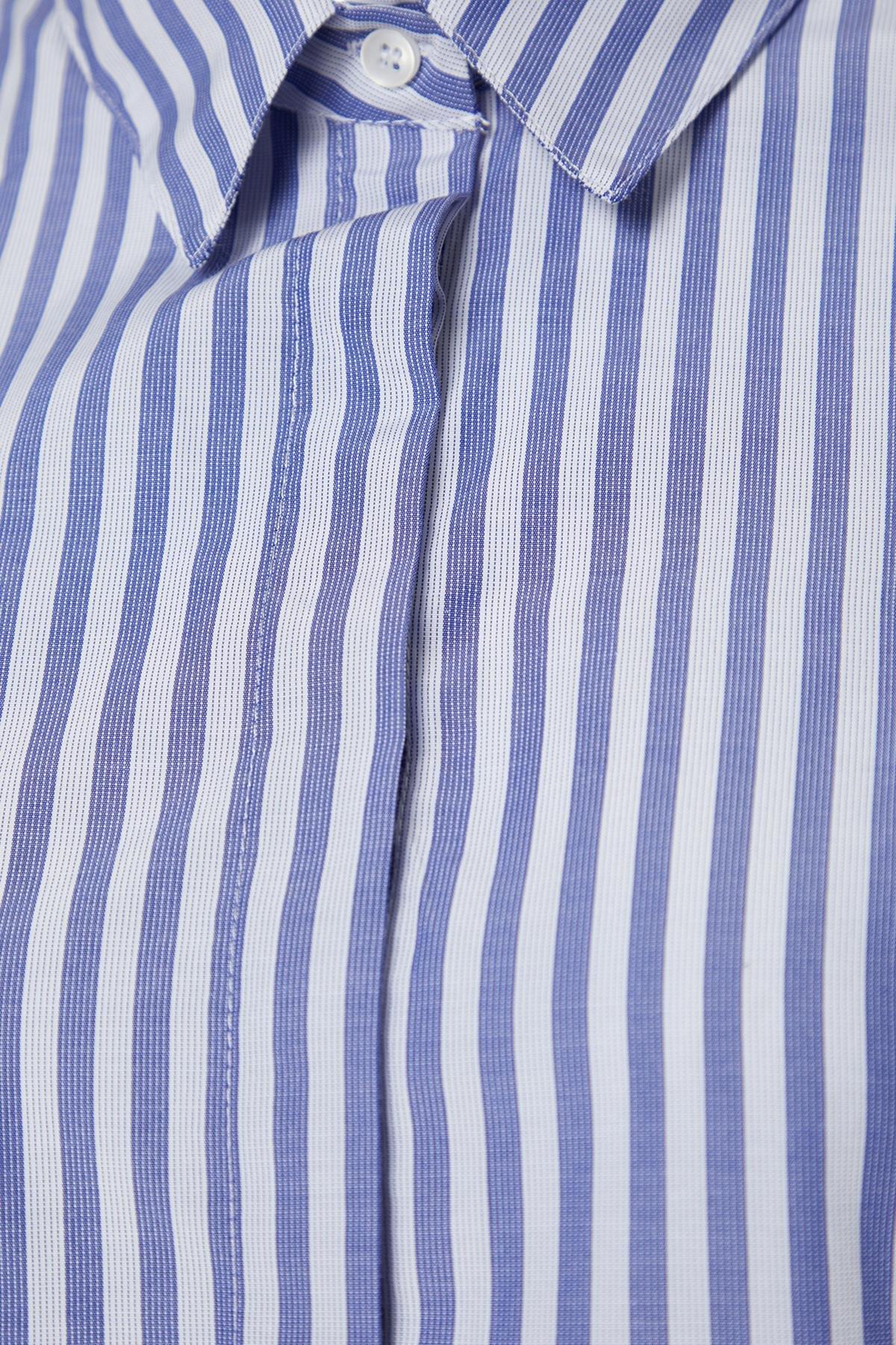 Blue Striped Decollete Linen Shirt, , large image number 5