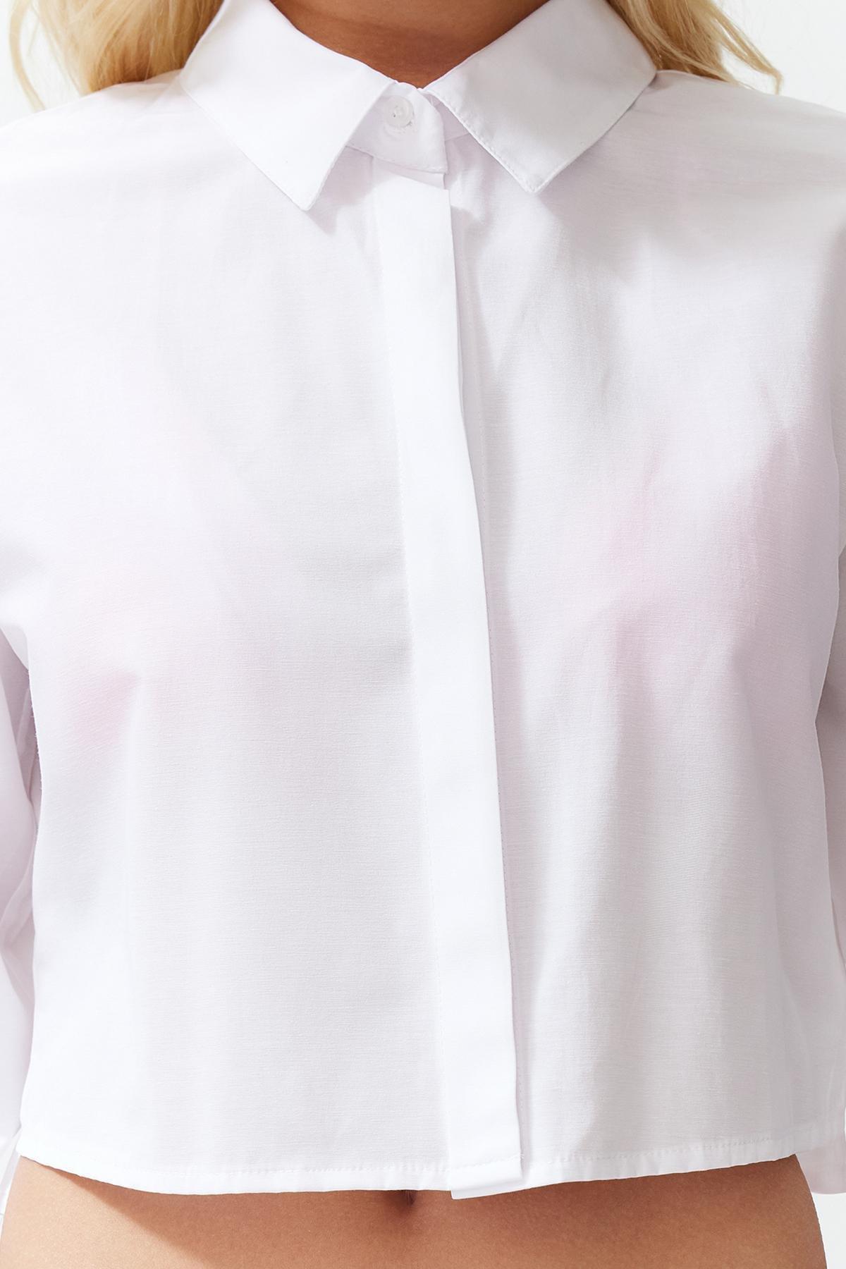 White Decollete Linen Look Shirt, , large image number 3