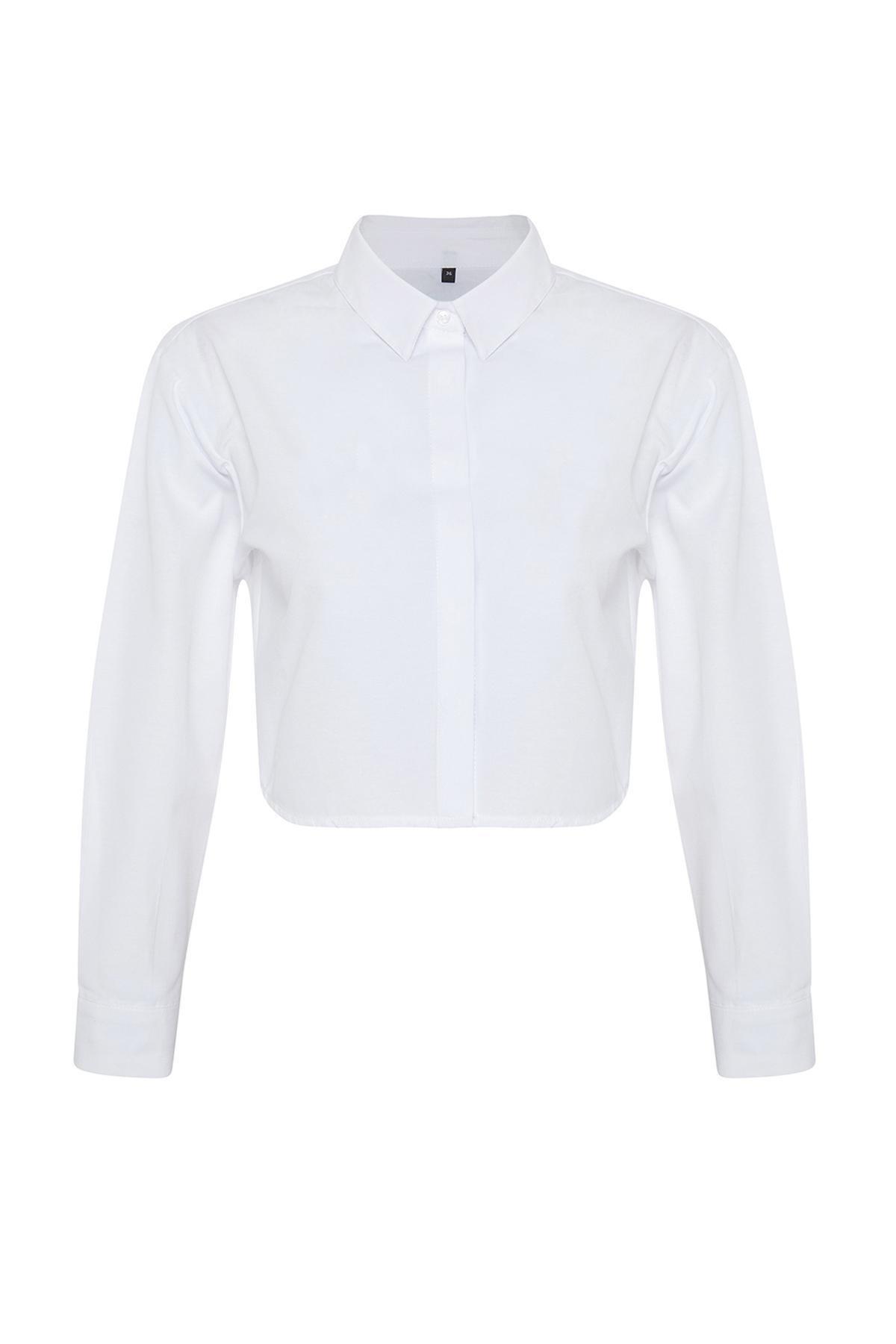 White Decollete Linen Look Shirt, , large image number 4