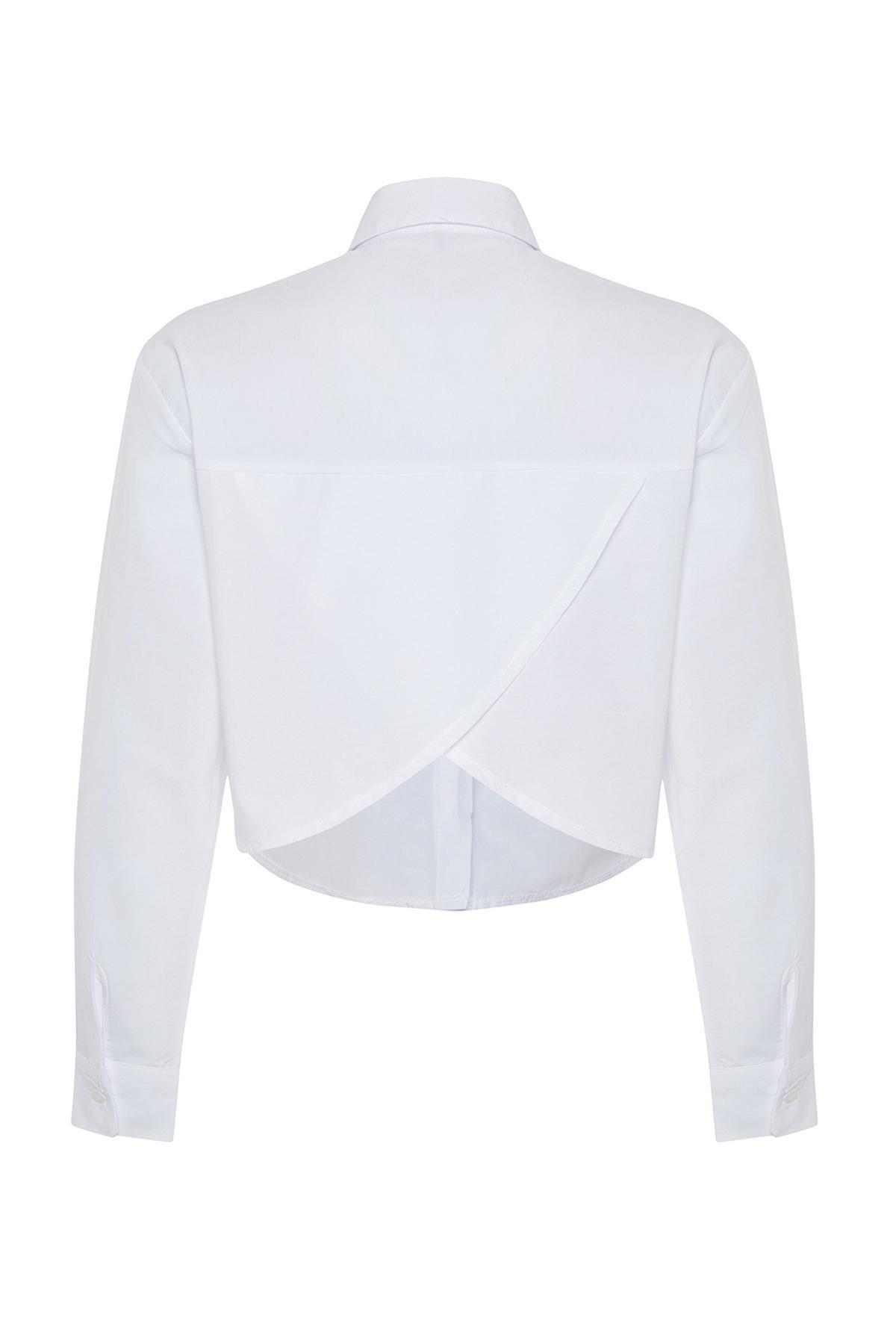 White Decollete Linen Look Shirt, , large image number 5