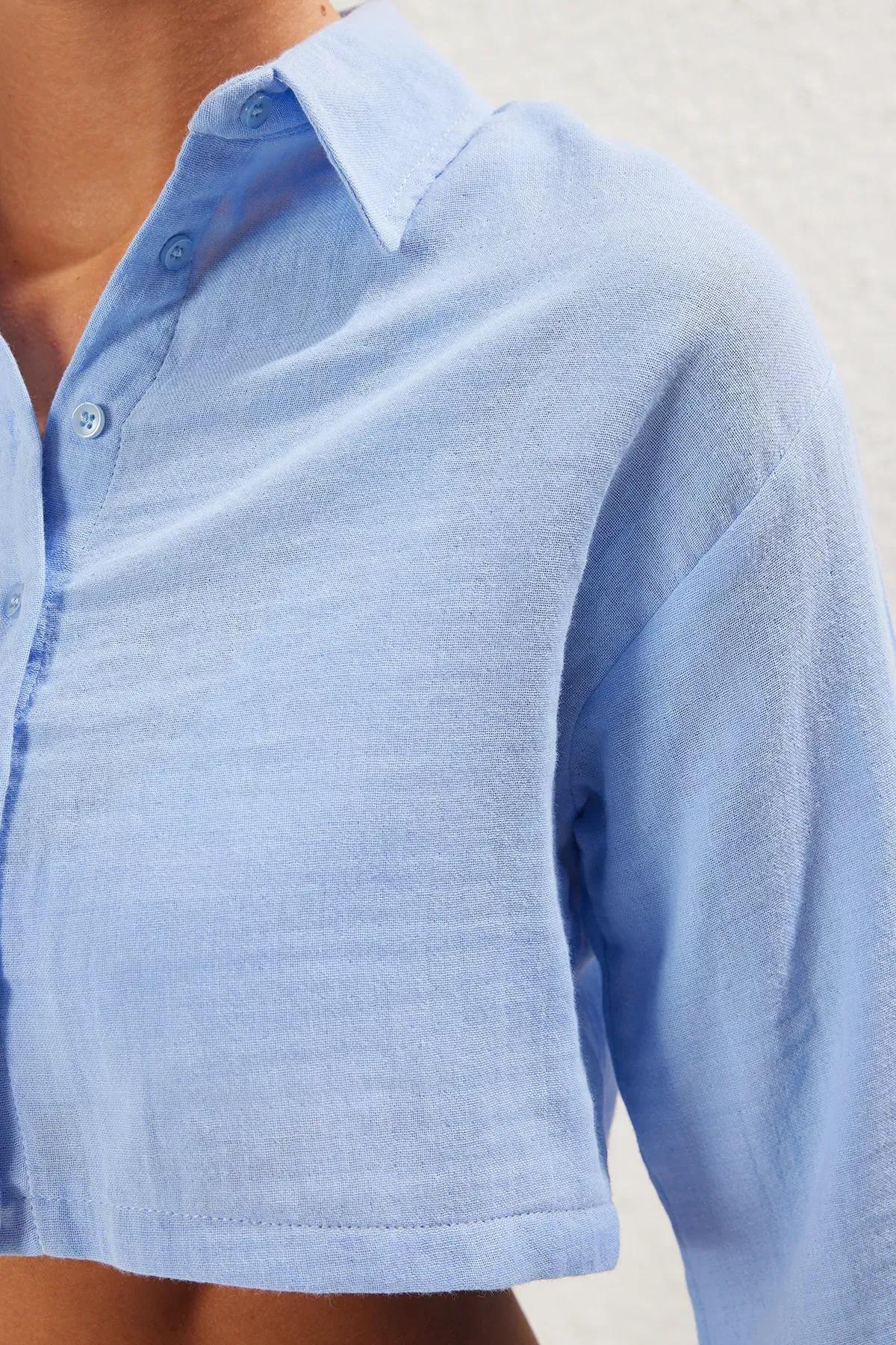 Blue Woven Muslin Beach Shirt, , large image number 3