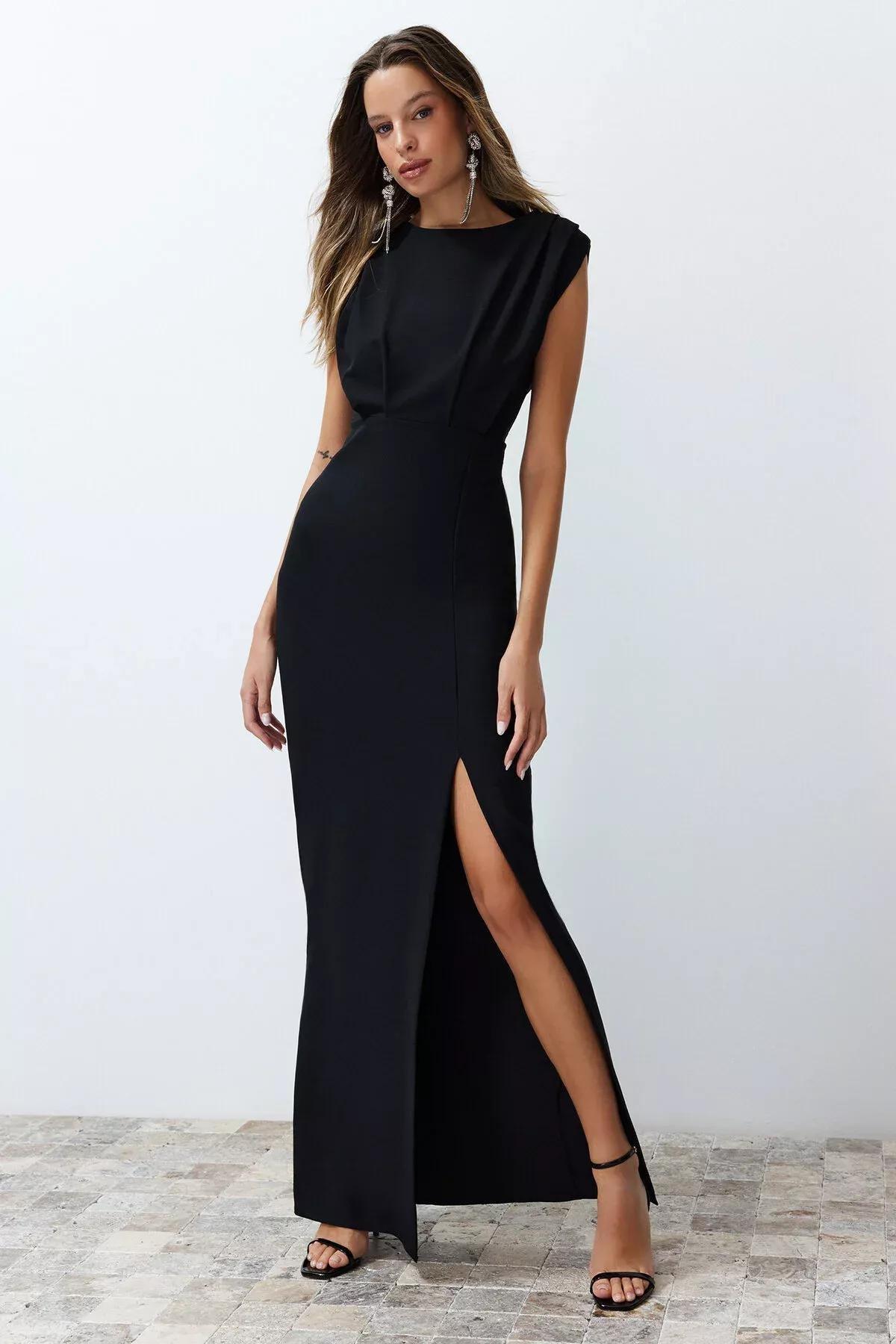 Black Padded Long Occasionwear Dress, , large image number 0