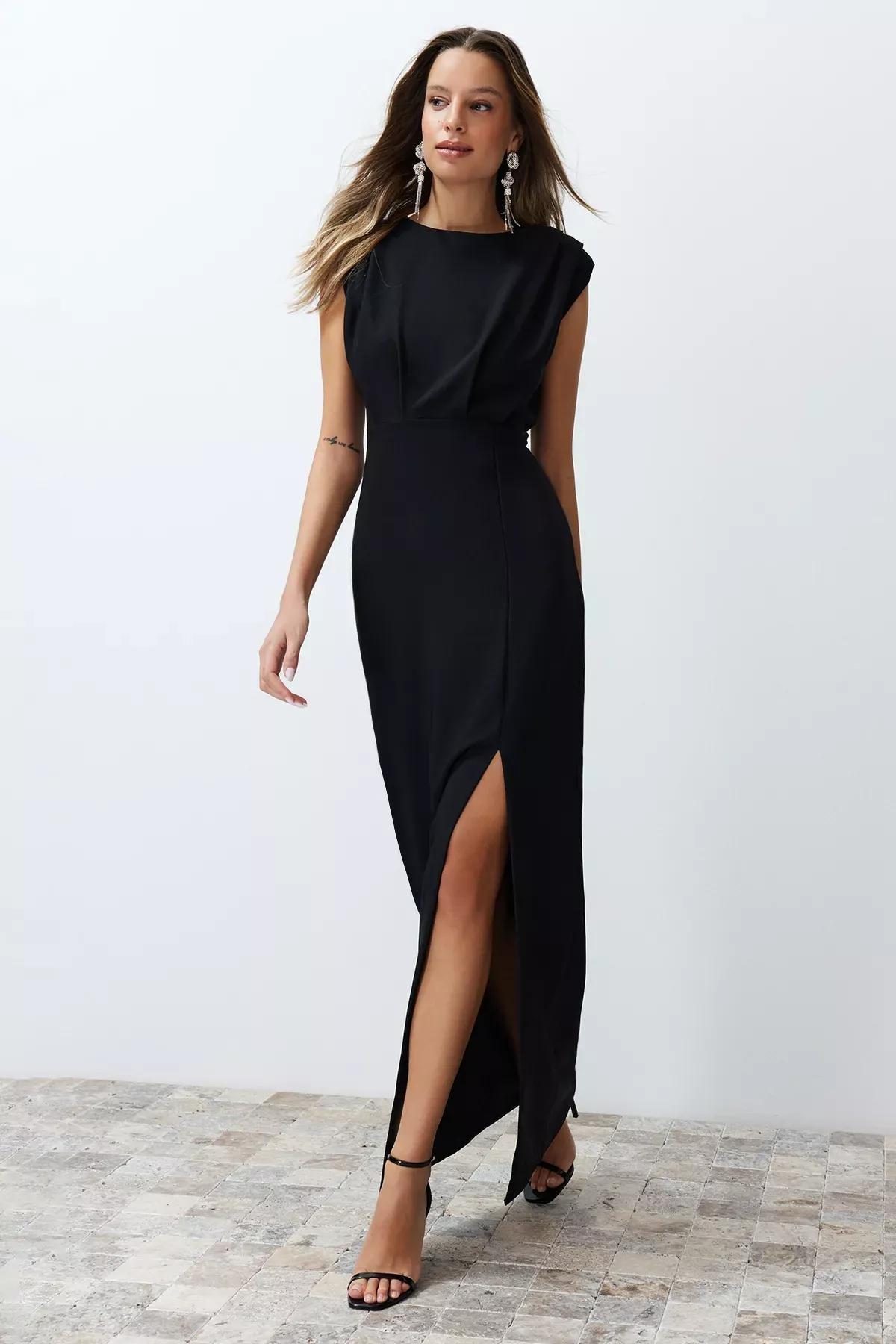 Black Padded Long Occasionwear Dress, , large image number 2