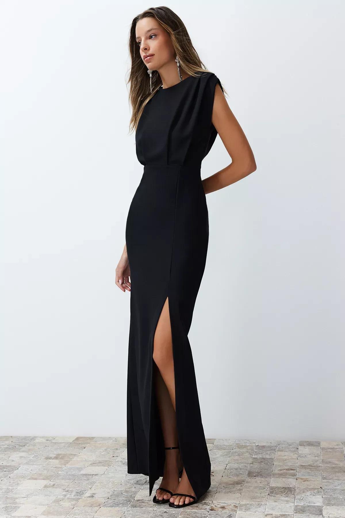 Black Padded Long Occasionwear Dress, , large image number 3