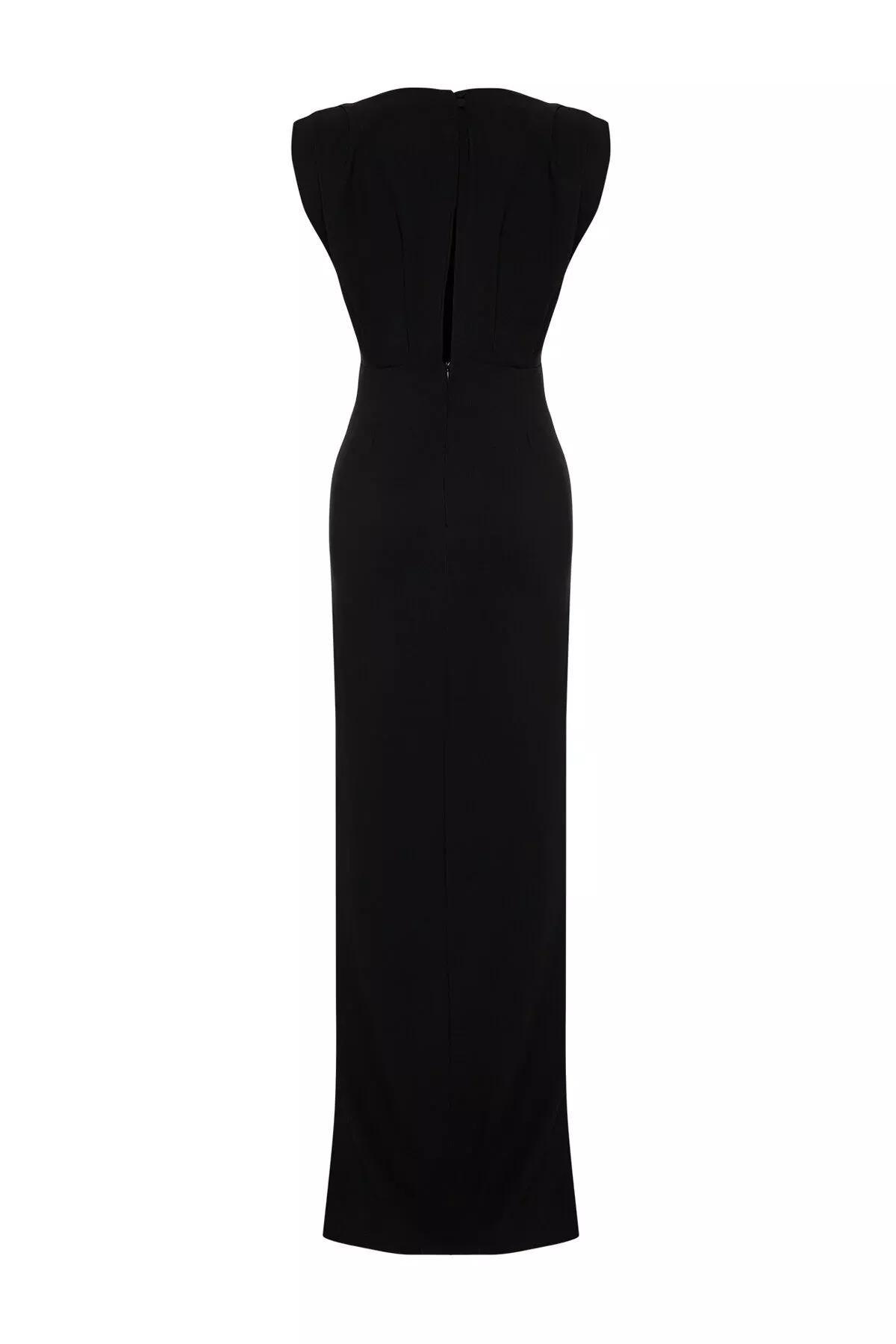 Black Padded Long Occasionwear Dress, BLACK, large image number 7
