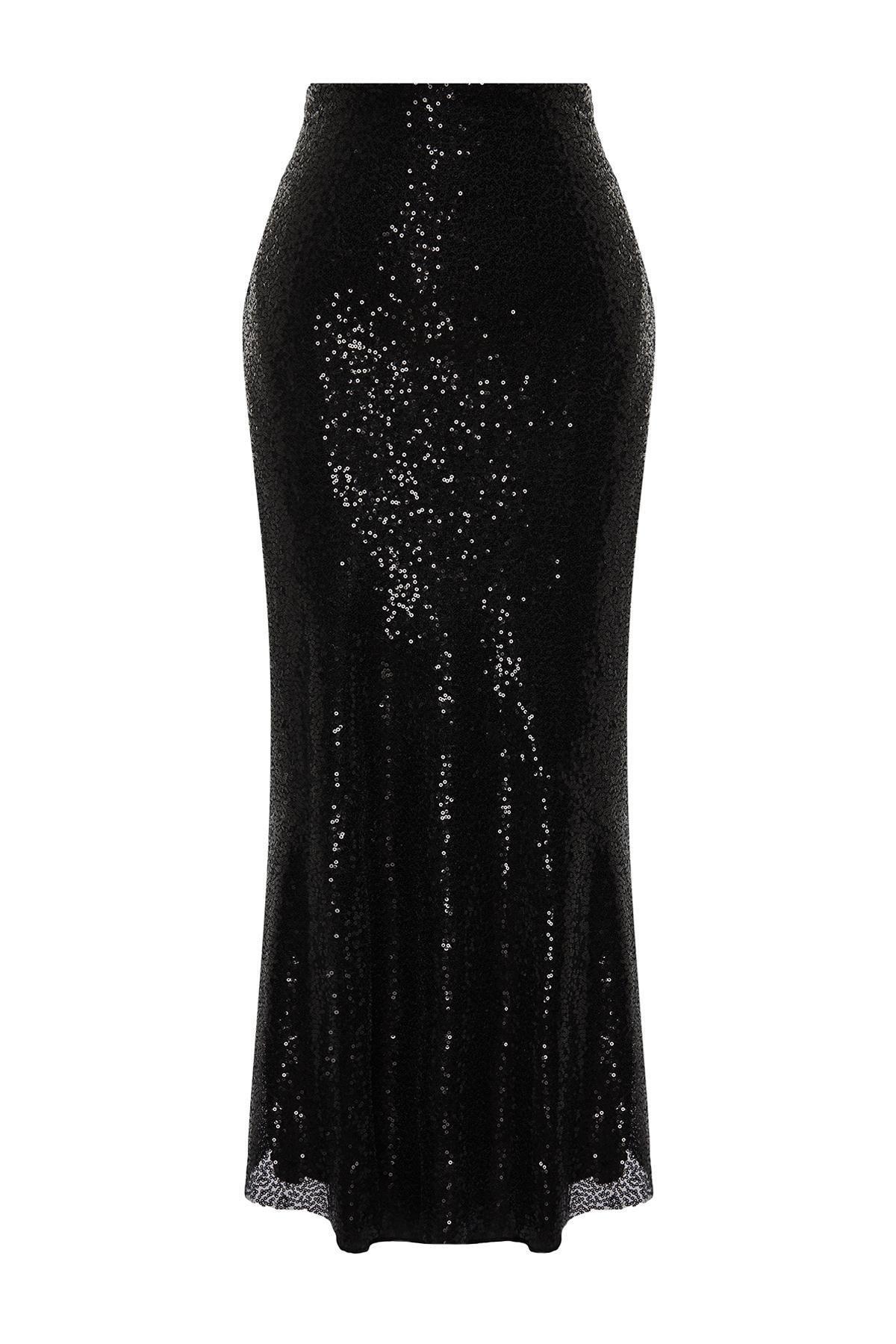 Black Sequined Long Woven Skirt, C101_5720, large image number 5