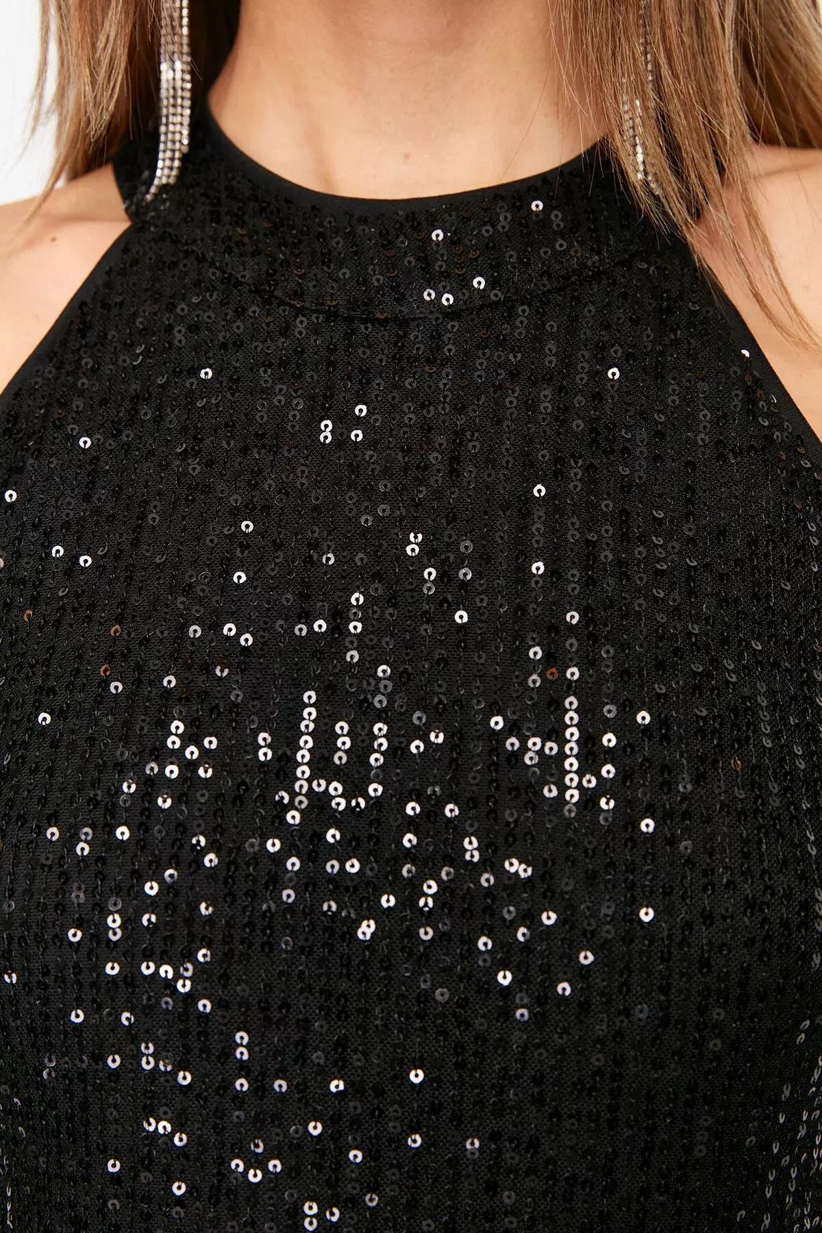 Black Sequin Knit Dress, C101_5720, large image number 4