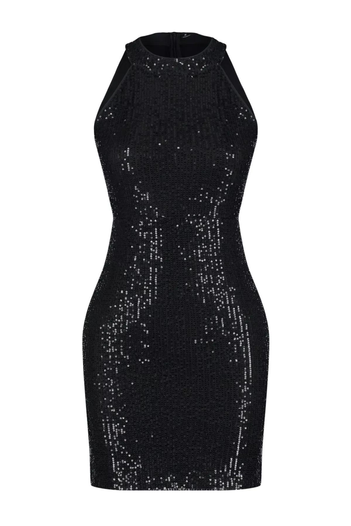 Black Sequin Knit Dress, C101_5720, large image number 5