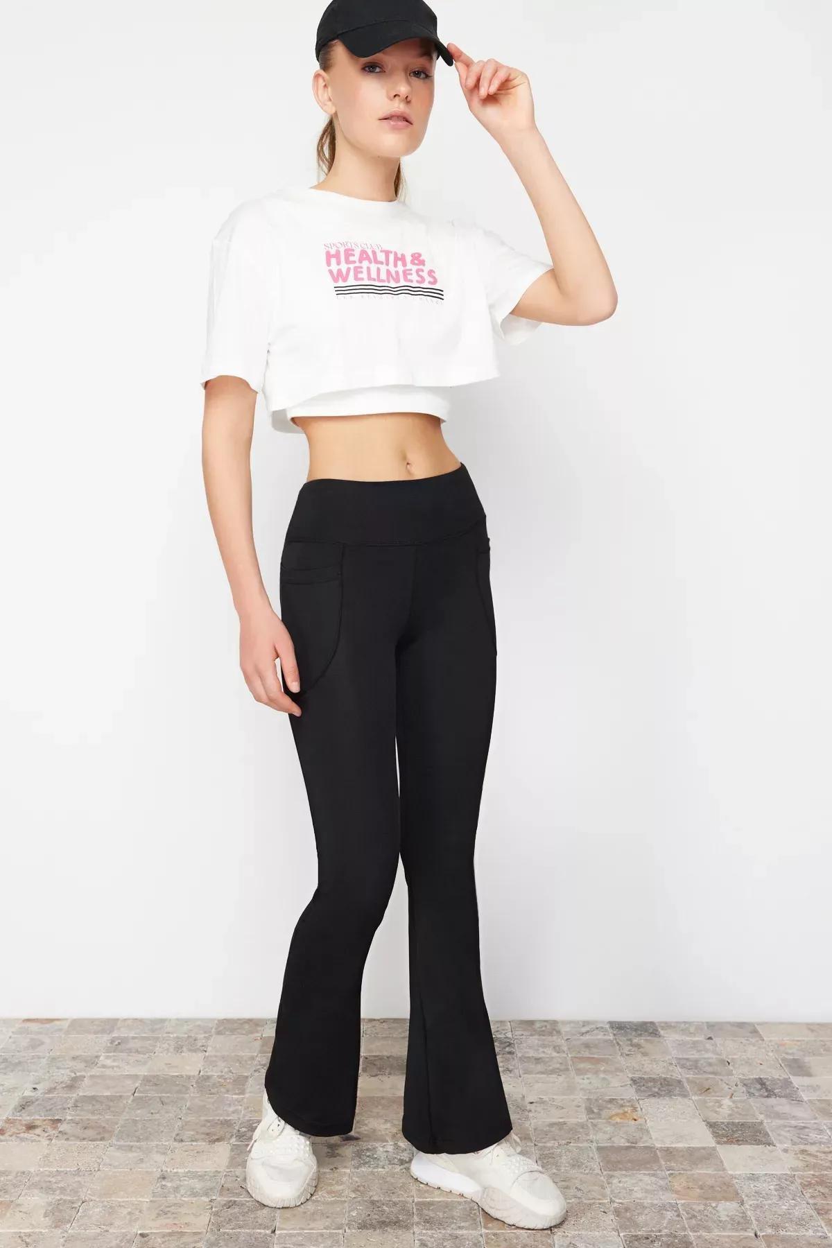 Black Relaxed Cut Flare Leg Knitted Sports Sweatpants, , large image number 2