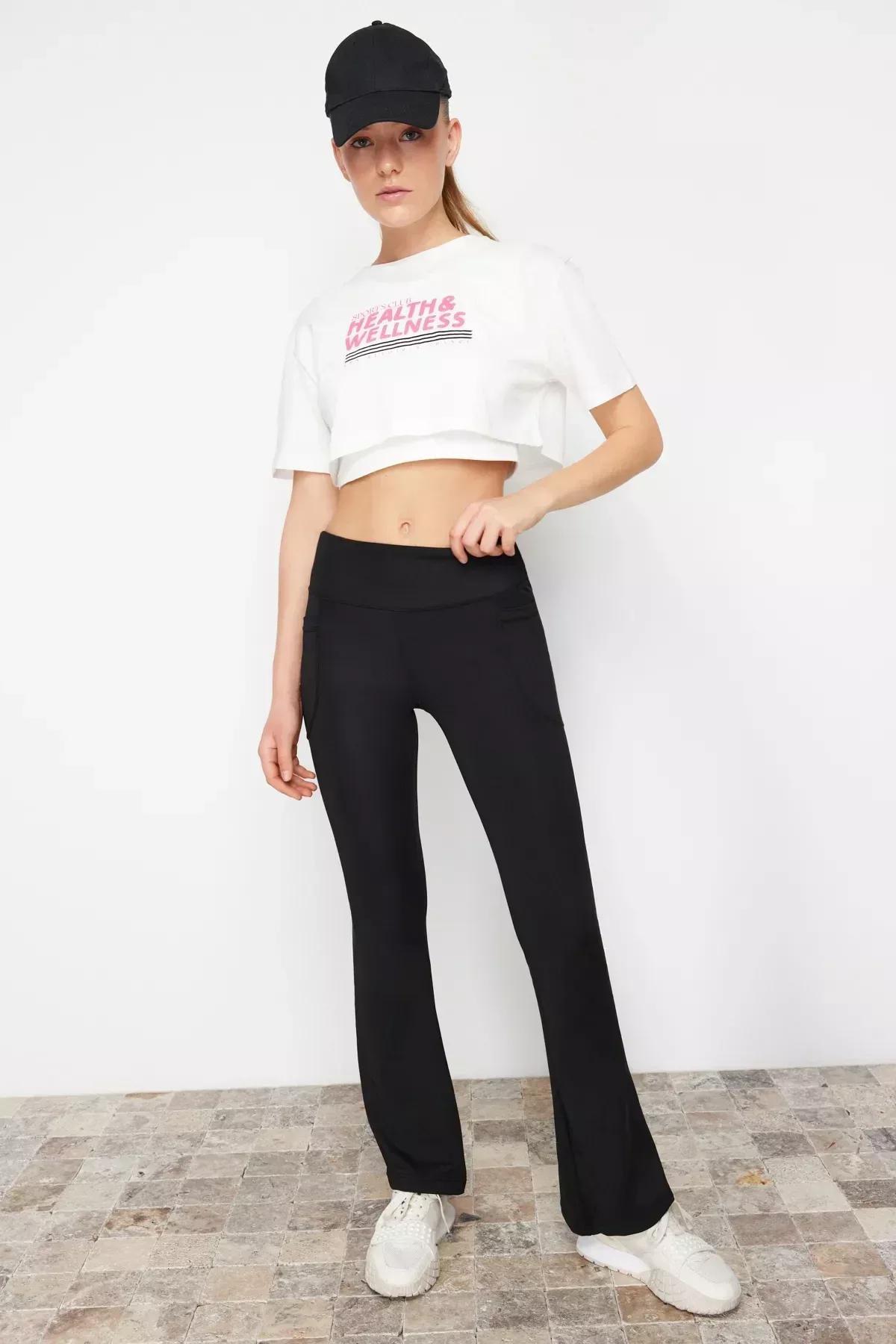 Black Relaxed Cut Flare Leg Knitted Sports Sweatpants, C101_5720, large image number 6