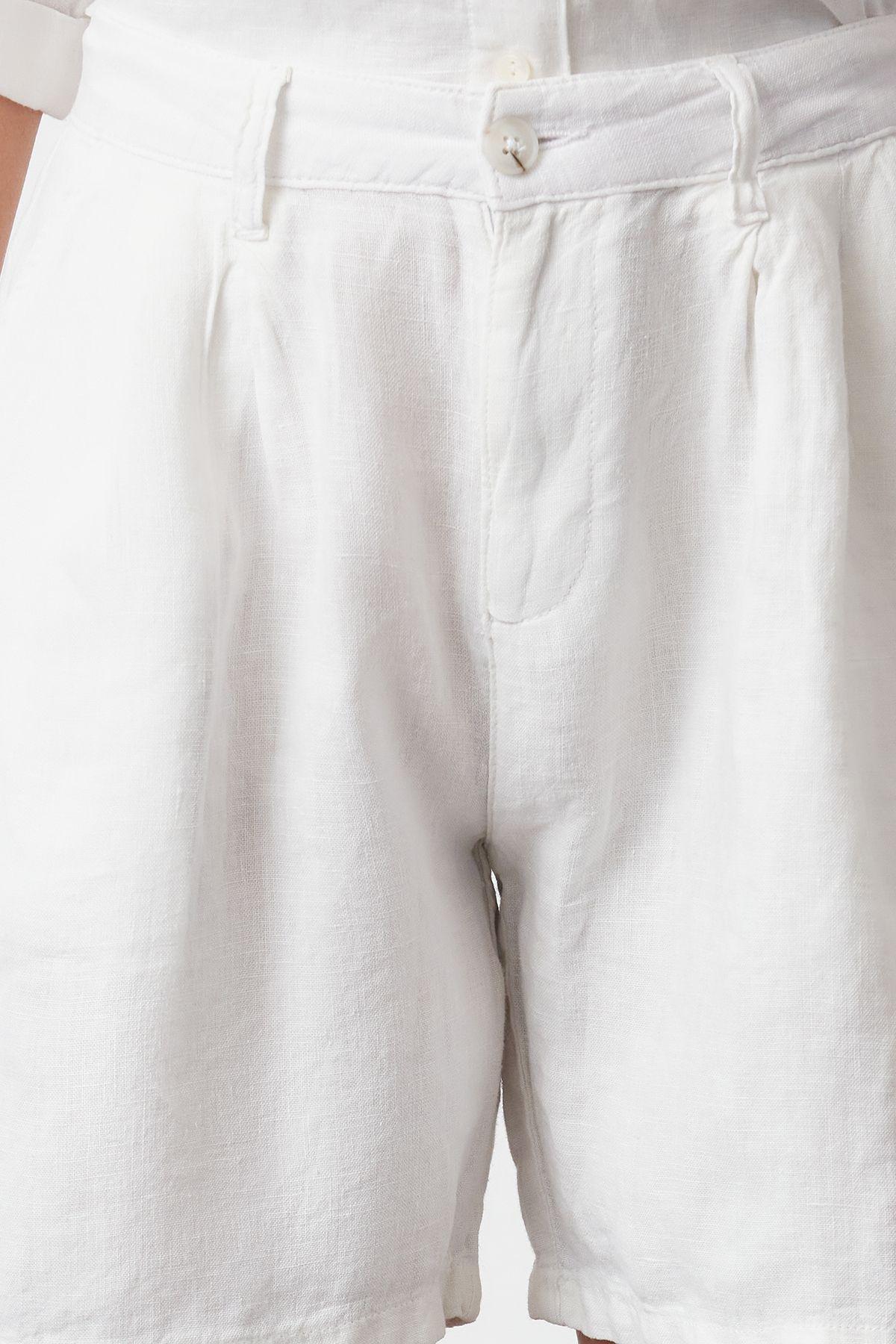White Linen Pleated Shorts, , large image number 2