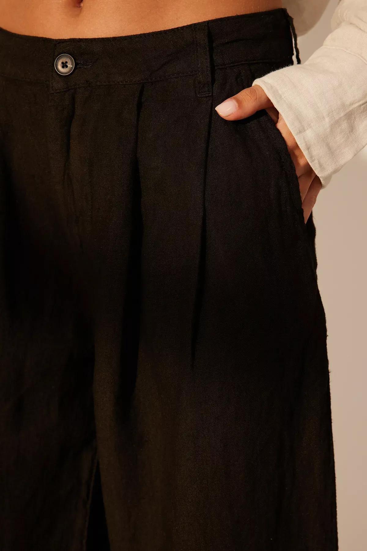Black Linen High Waist Barrel Trousers, C101_5720, large image number 4