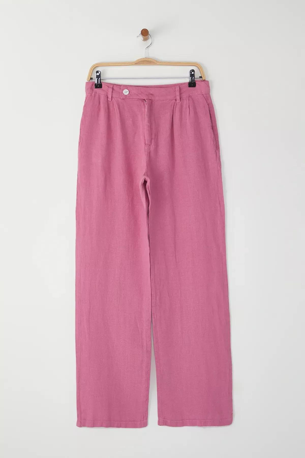 Pink Linen Wide Trousers, , large image number 0
