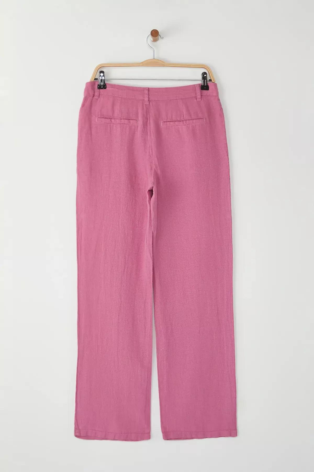 Pink Linen Wide Trousers, , large image number 1