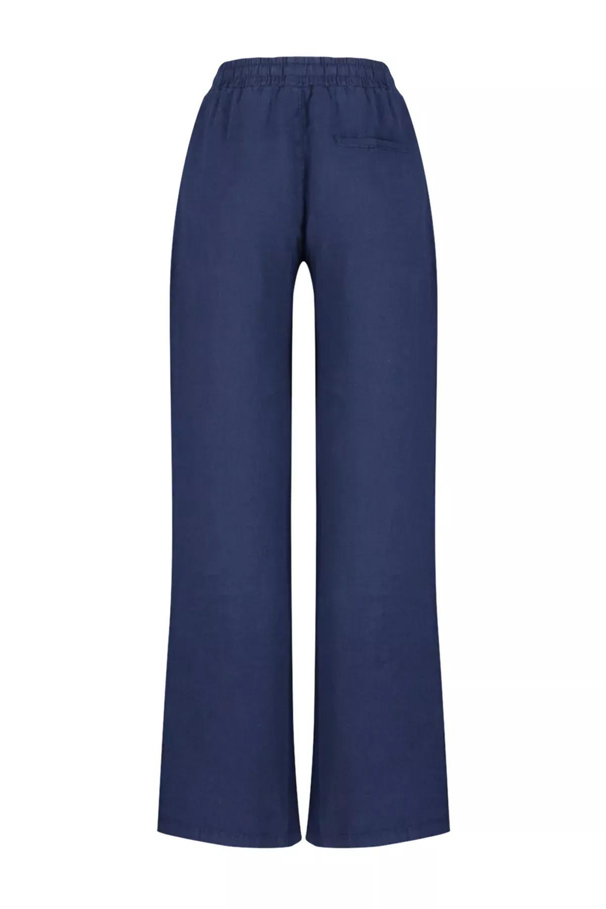Navy Elastic Waist Wide Trousers, , large image number 7