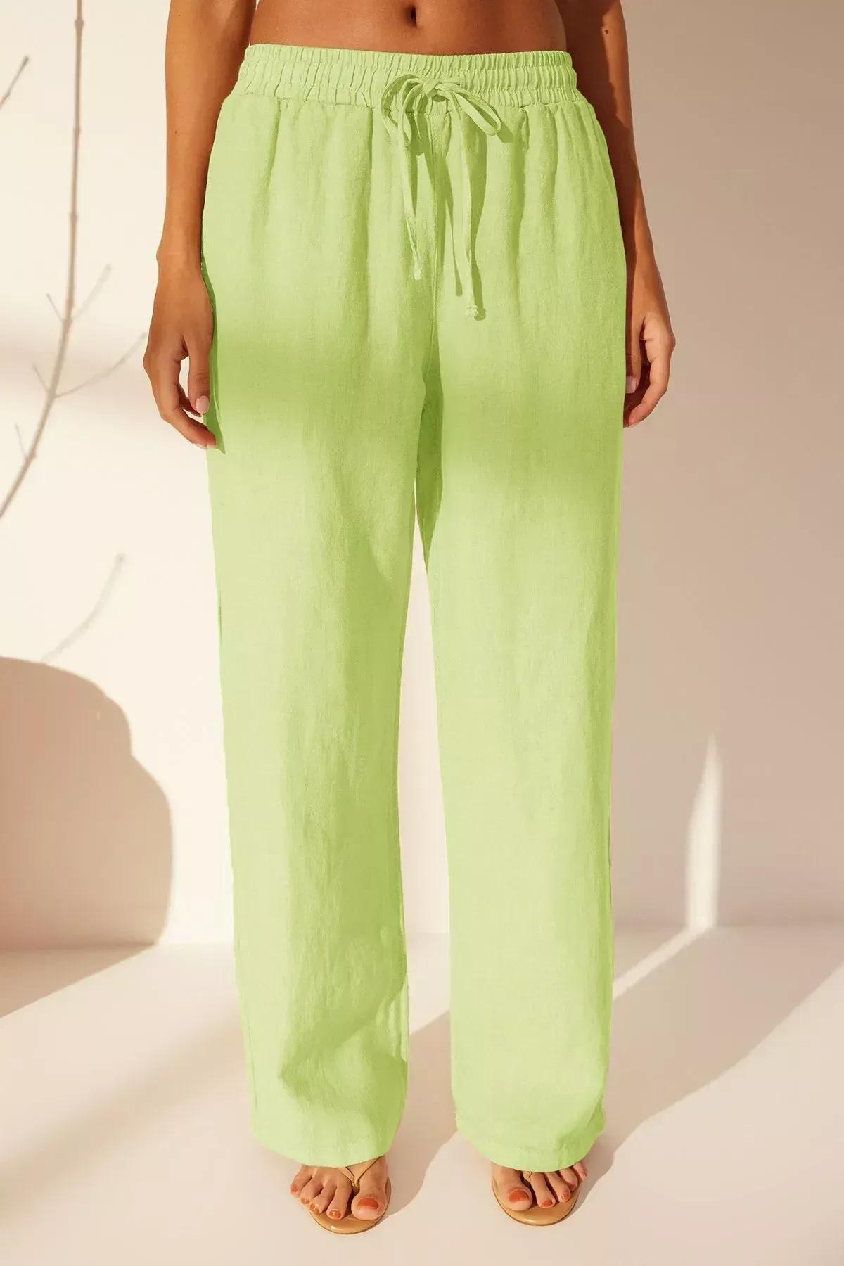 Green Linen Wide Leg Trousers, , large image number 8