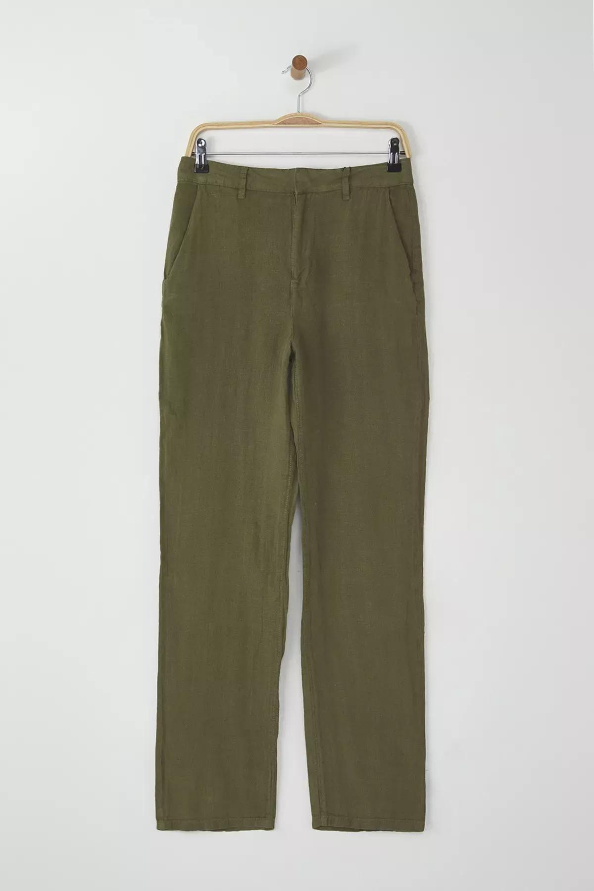 Green Linen Wide Leg Trousers, , large image number 0
