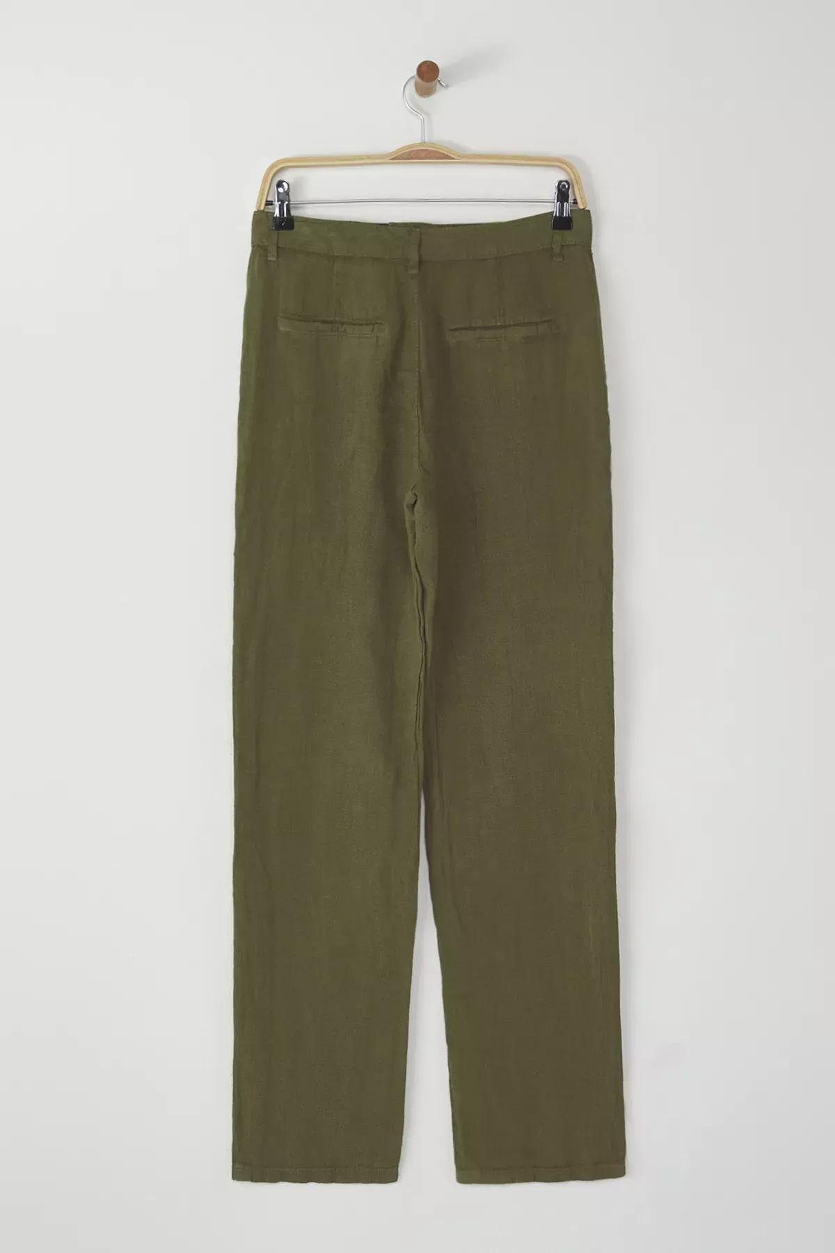 Green Linen Wide Leg Trousers, , large image number 1