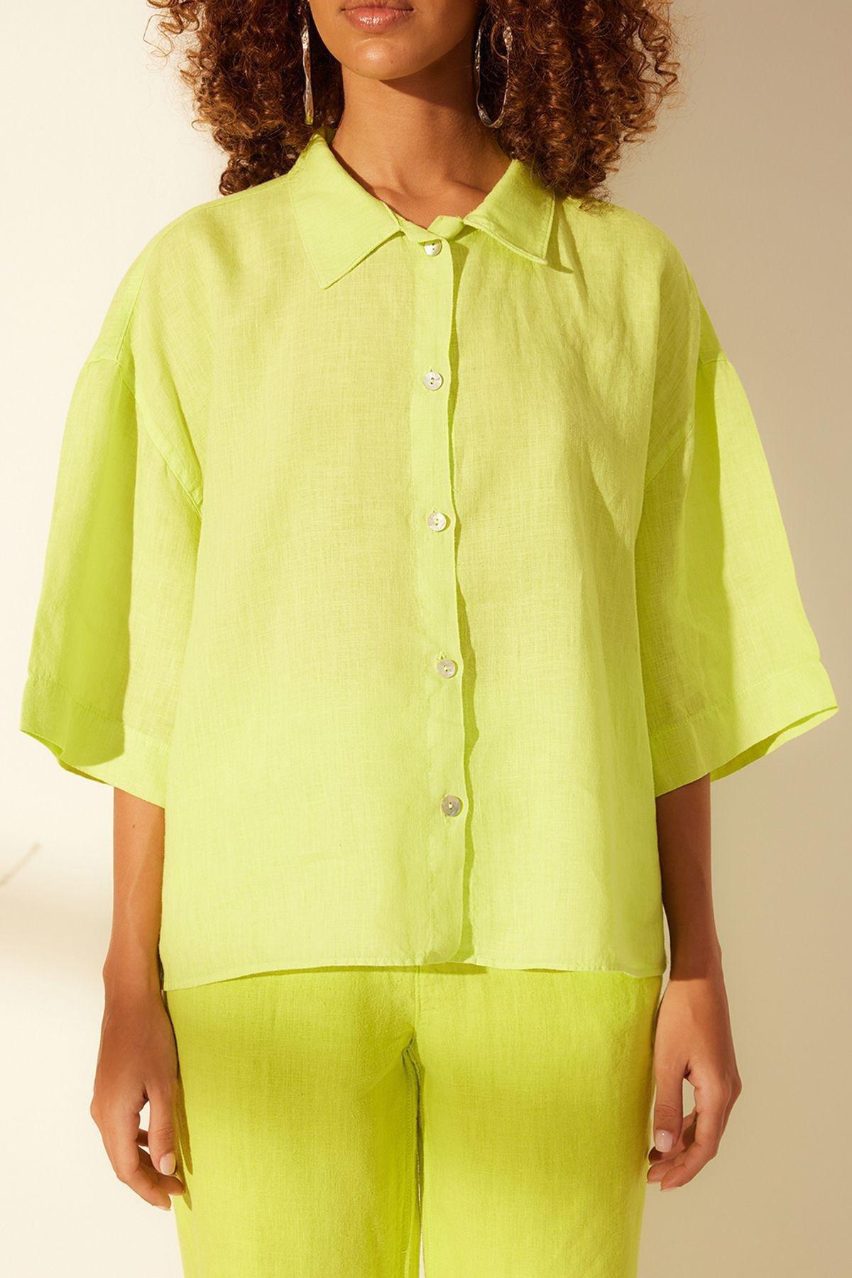 Green Oversized Linen Shirt, , large image number 4