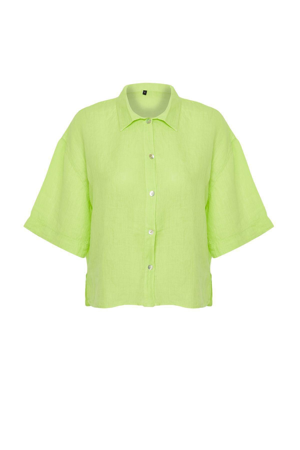 Green Oversized Linen Shirt, , large image number 5