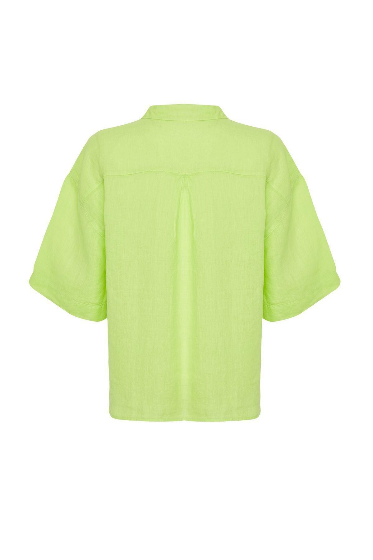 Green Oversized Linen Shirt, , large image number 6