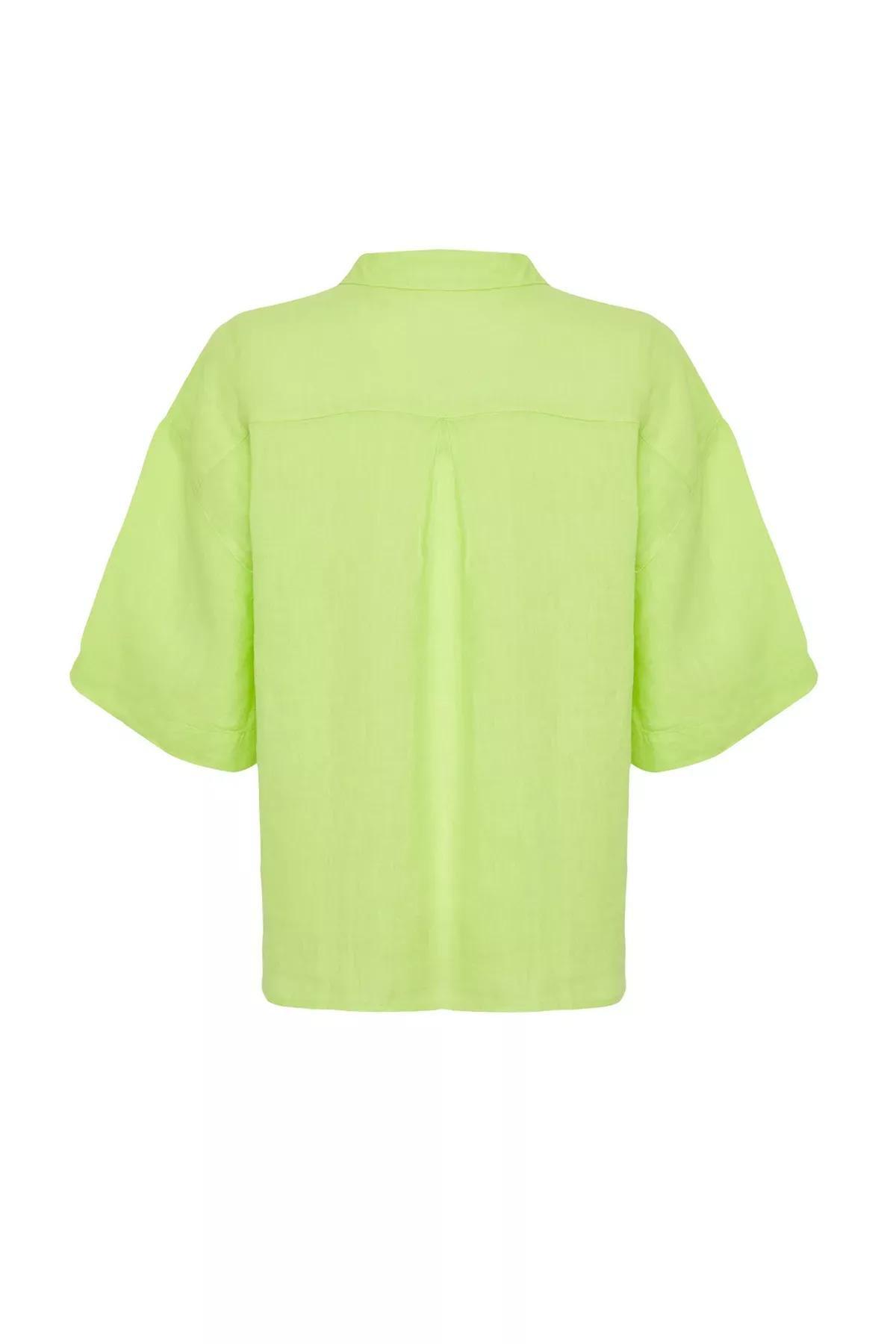 قميص كتان بقصة فضفاضة، أخضر, Yellow, large image number 6