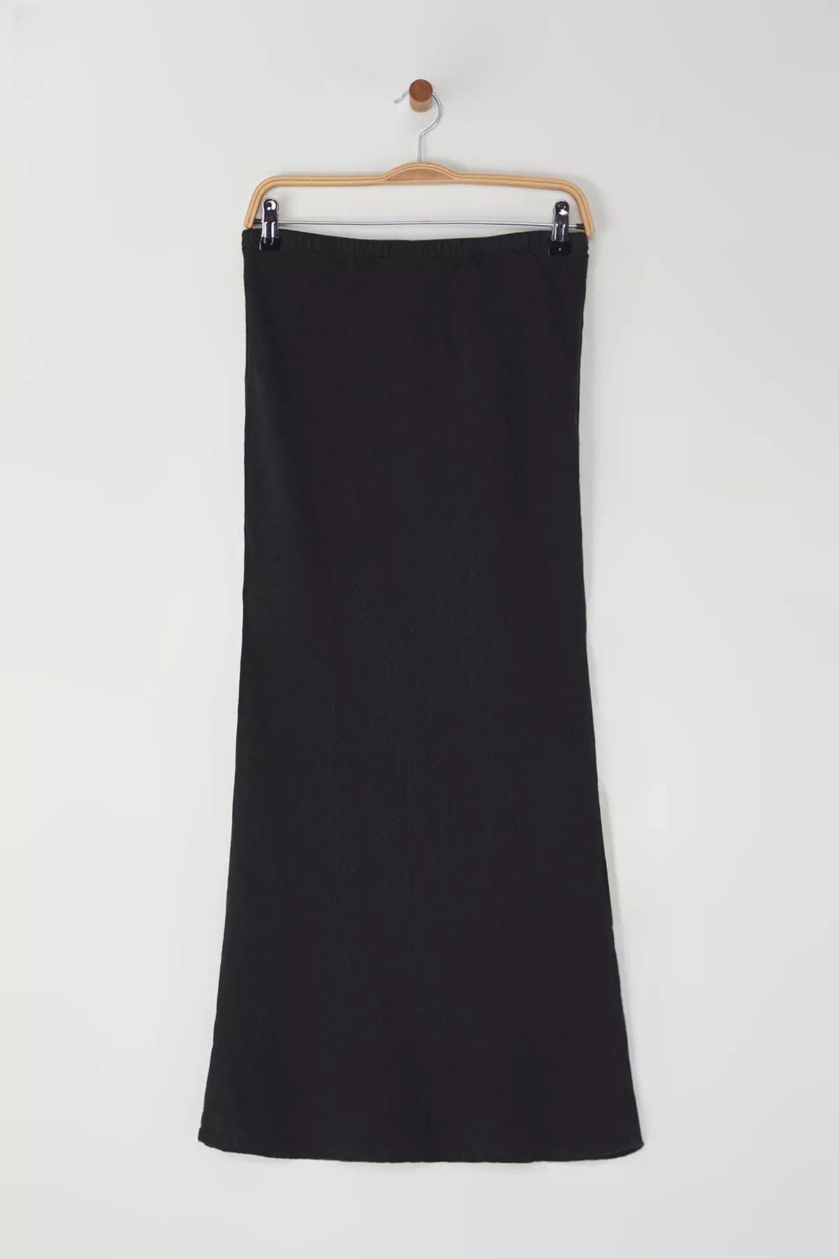 Black Linen High-Waist Midi Skirt, , large image number 0