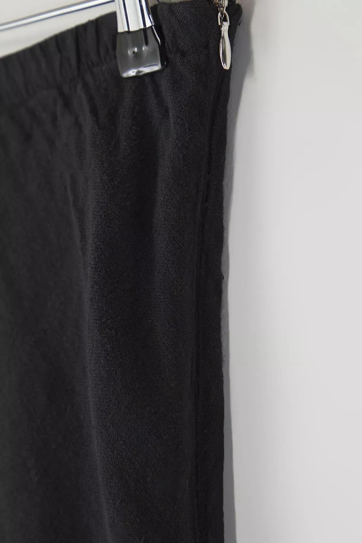 Black Linen High-Waist Midi Skirt, , large image number 1