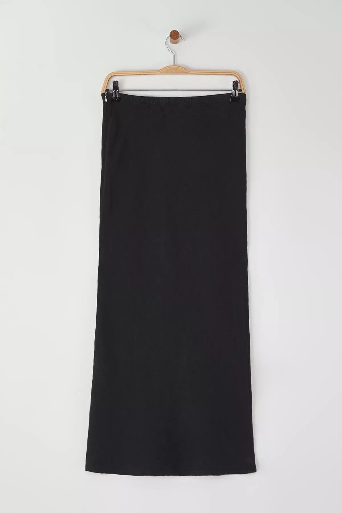 Black Linen High-Waist Midi Skirt, , large image number 2