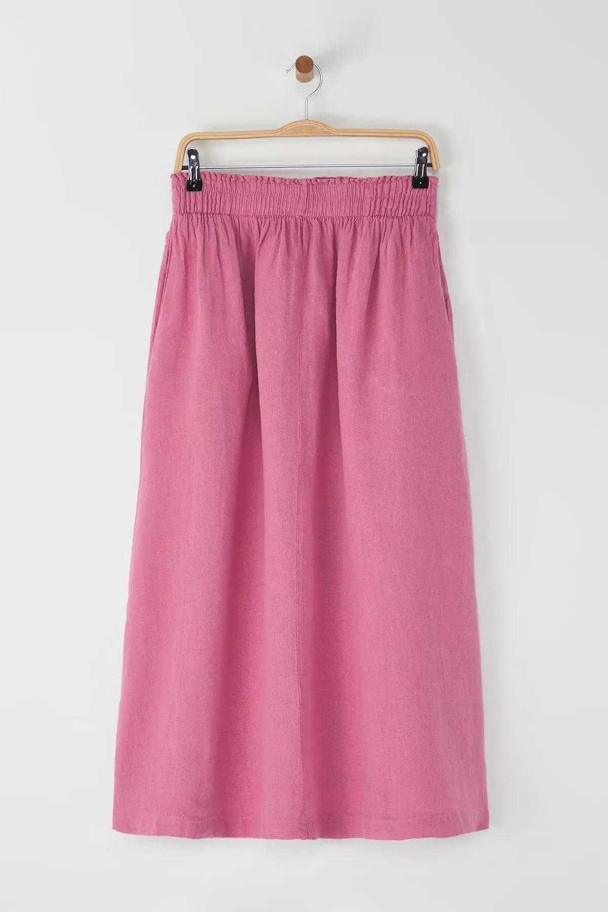 Pale Pink Elastic Midi Skirt, , large image number 0
