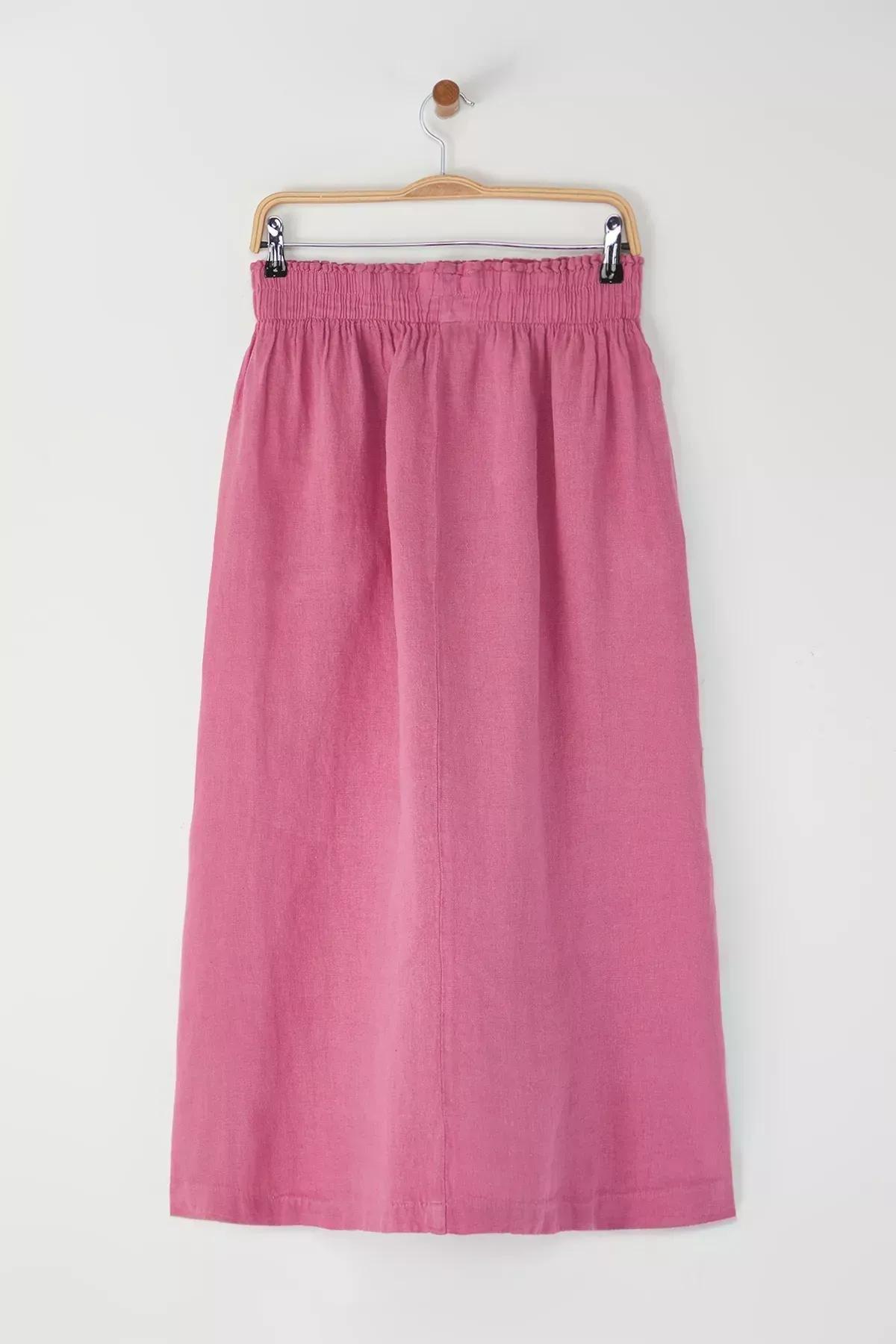 Pale Pink Elastic Midi Skirt, , large image number 2