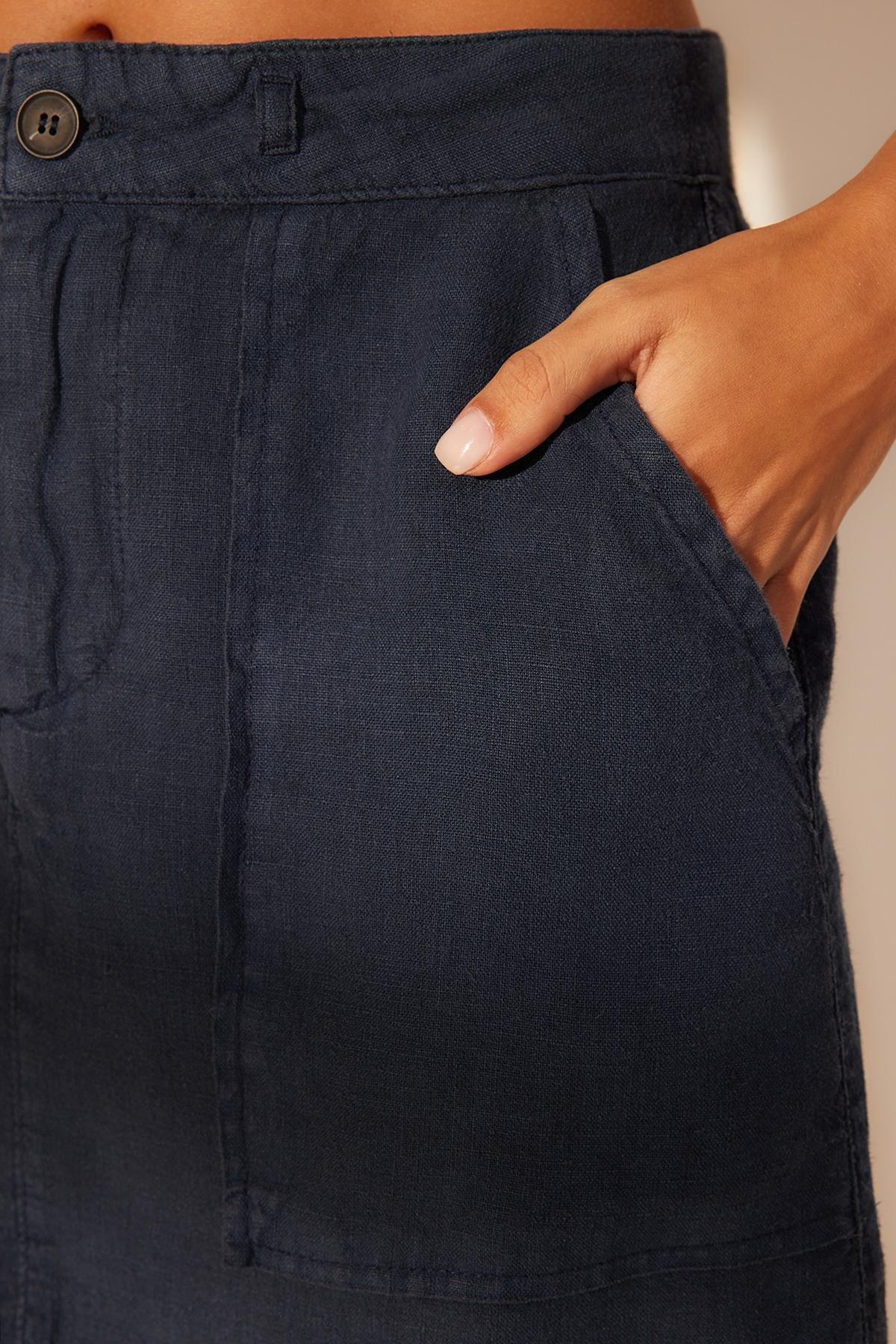 Navy Linen Pocket Detail Mini Skirt, , large image number 4