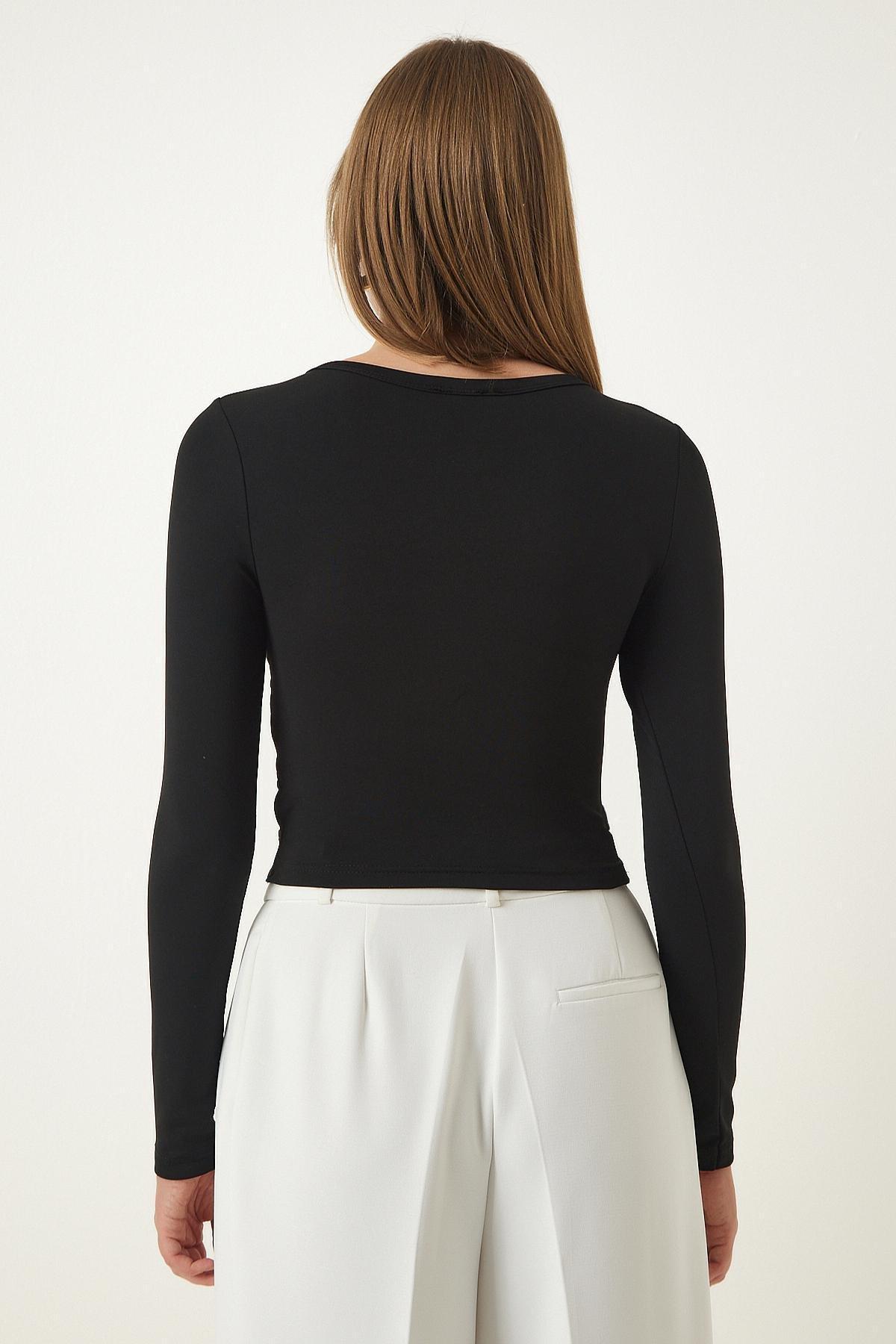 Black Cut-Out Crop Blouse, BLACK, large image number 4