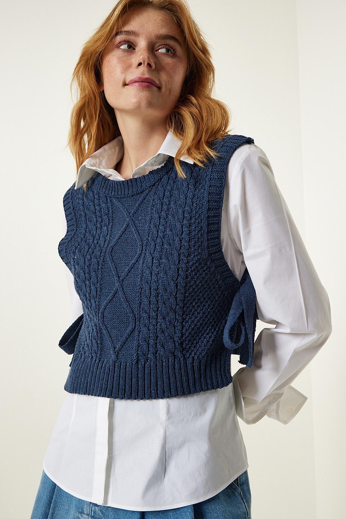 Navy Tied Knitted Sweater, Navy blue, large image number 3