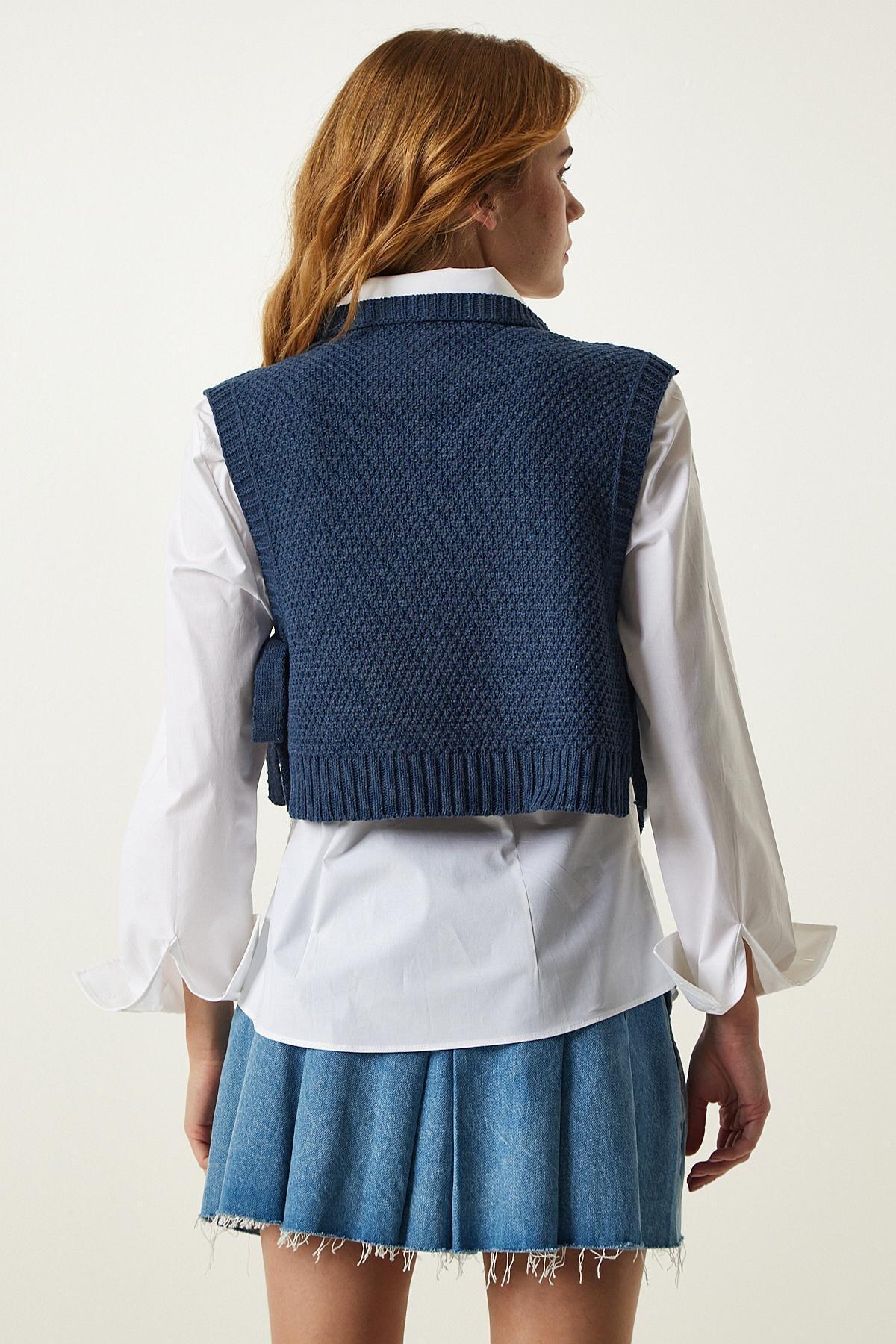 Navy Tied Knitted Sweater, Navy blue, large image number 5
