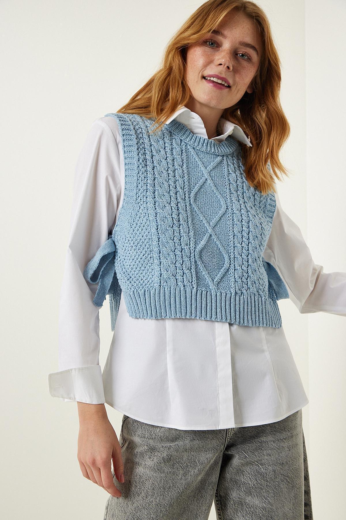 Blue Tied Knitted Sweater, SKY BLUE, large image number 2