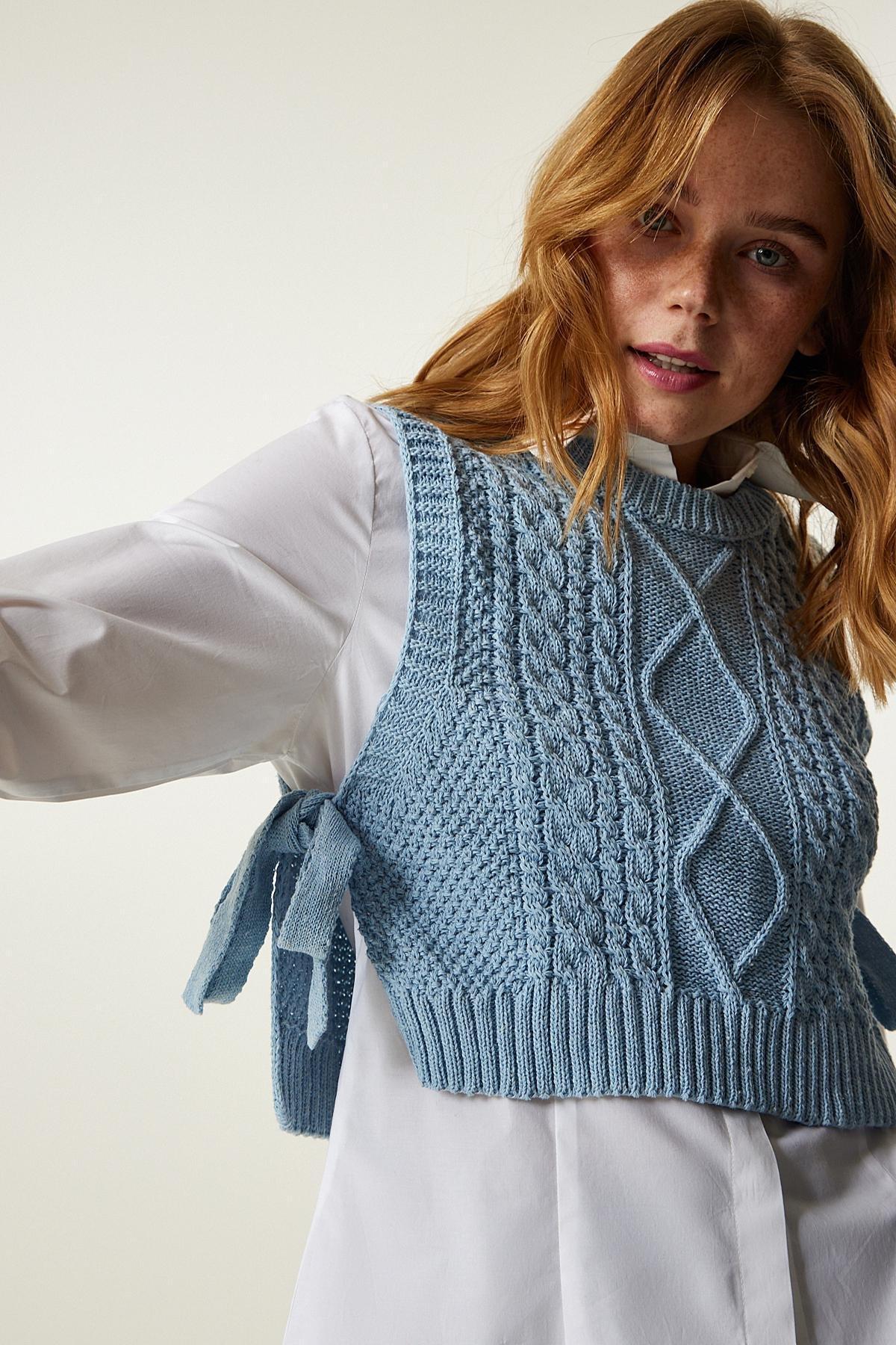 Blue Tied Knitted Sweater, SKY BLUE, large image number 4